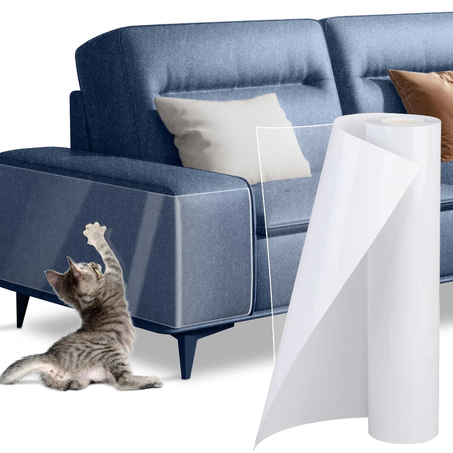 Cat Scratch Furniture Protector - Couch Protector From Cat Claws, Plastic Cover Adhesive Clear Flexible Sofa Guard, Single Side 