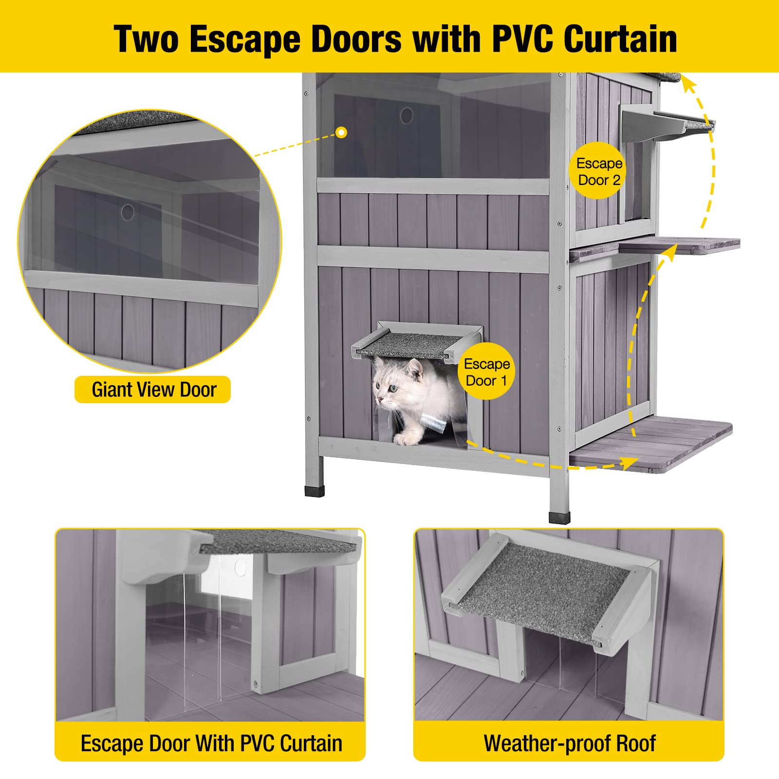 Aivituvin Outdoor Feral Cat House 2-Story Cat Cottage Kitten Shelter With Window