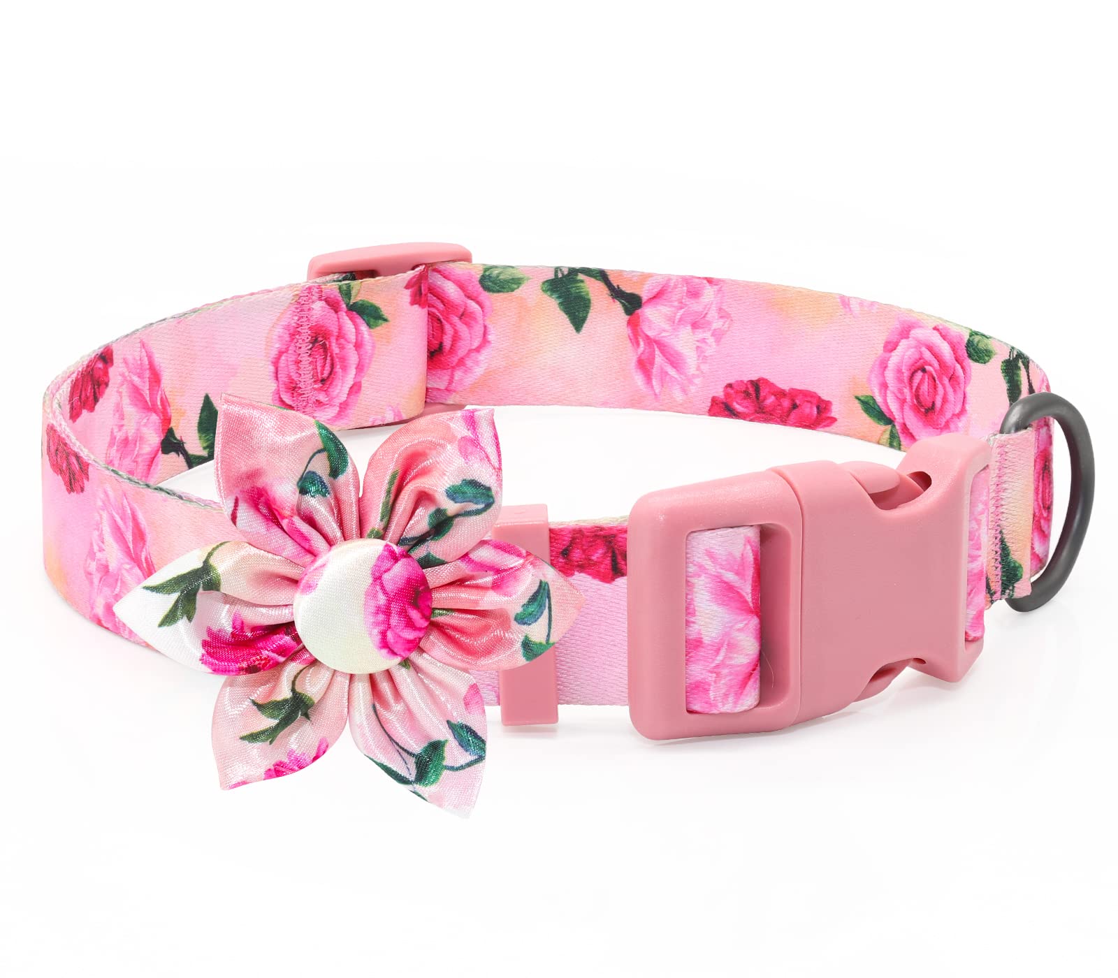 Pink Floral Girl Dog Collar With Rose Flower Bow Tie For Cute Girl Female Cats, Small Medium Large Dogs Spring Summer Season For Your Furbaby