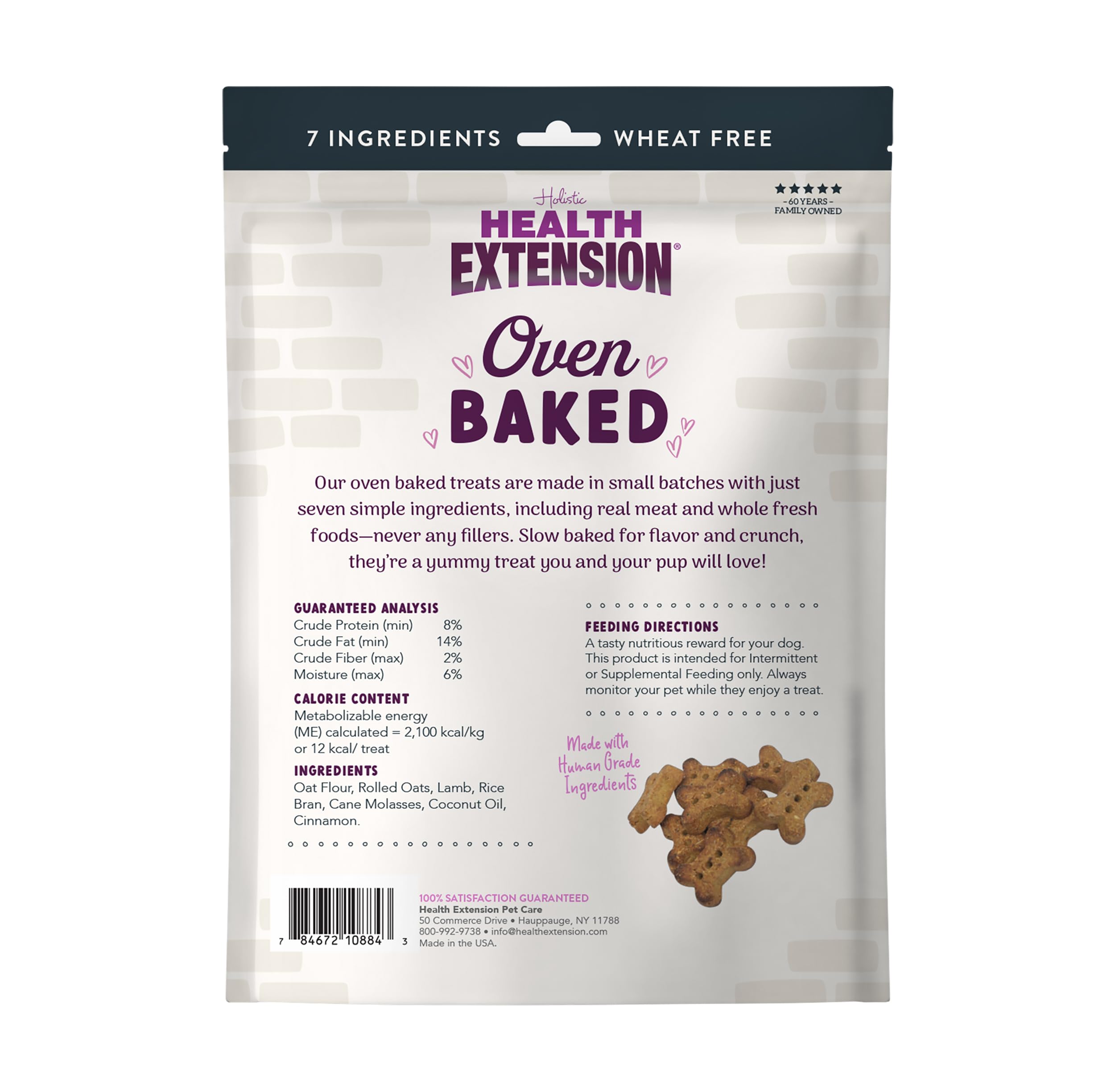 Health Extension Oven-Baked Dog Treats, 2.25lb (1.02kg), Lamb & Blueberry Recipe - Gluten & Grain-Free, Superfood-Infused, Crunc