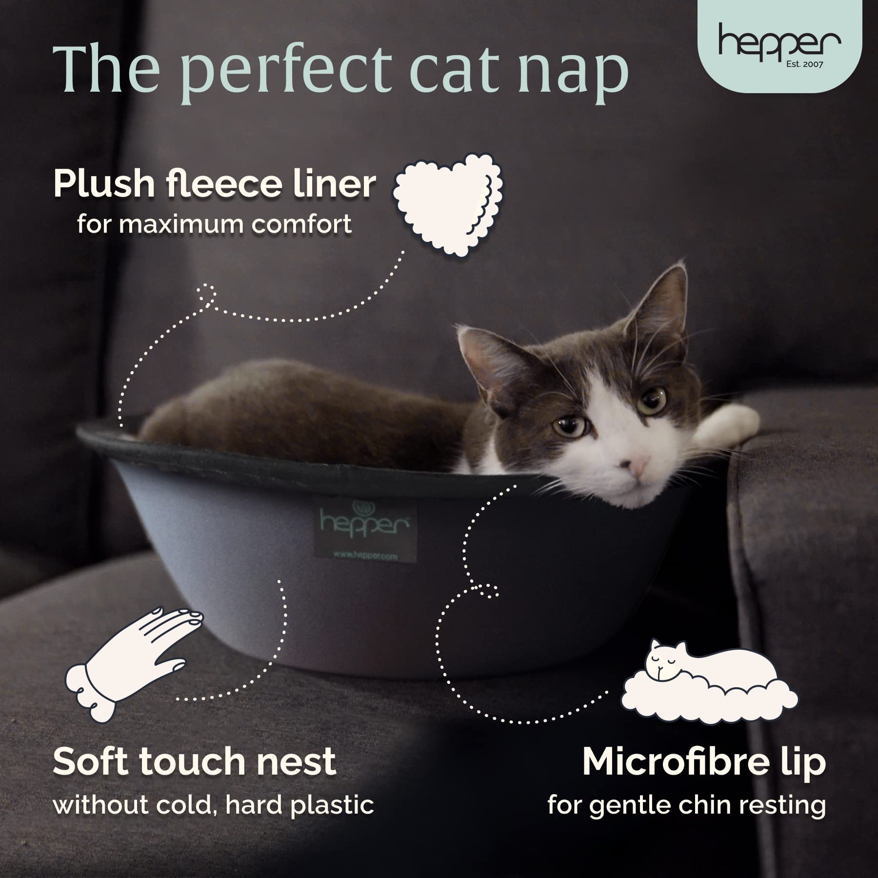 Hepper Cat Nest - Washable Round Cat Bed with Fleece Liner - Small Indoor Cat Bed - Grey/Pink