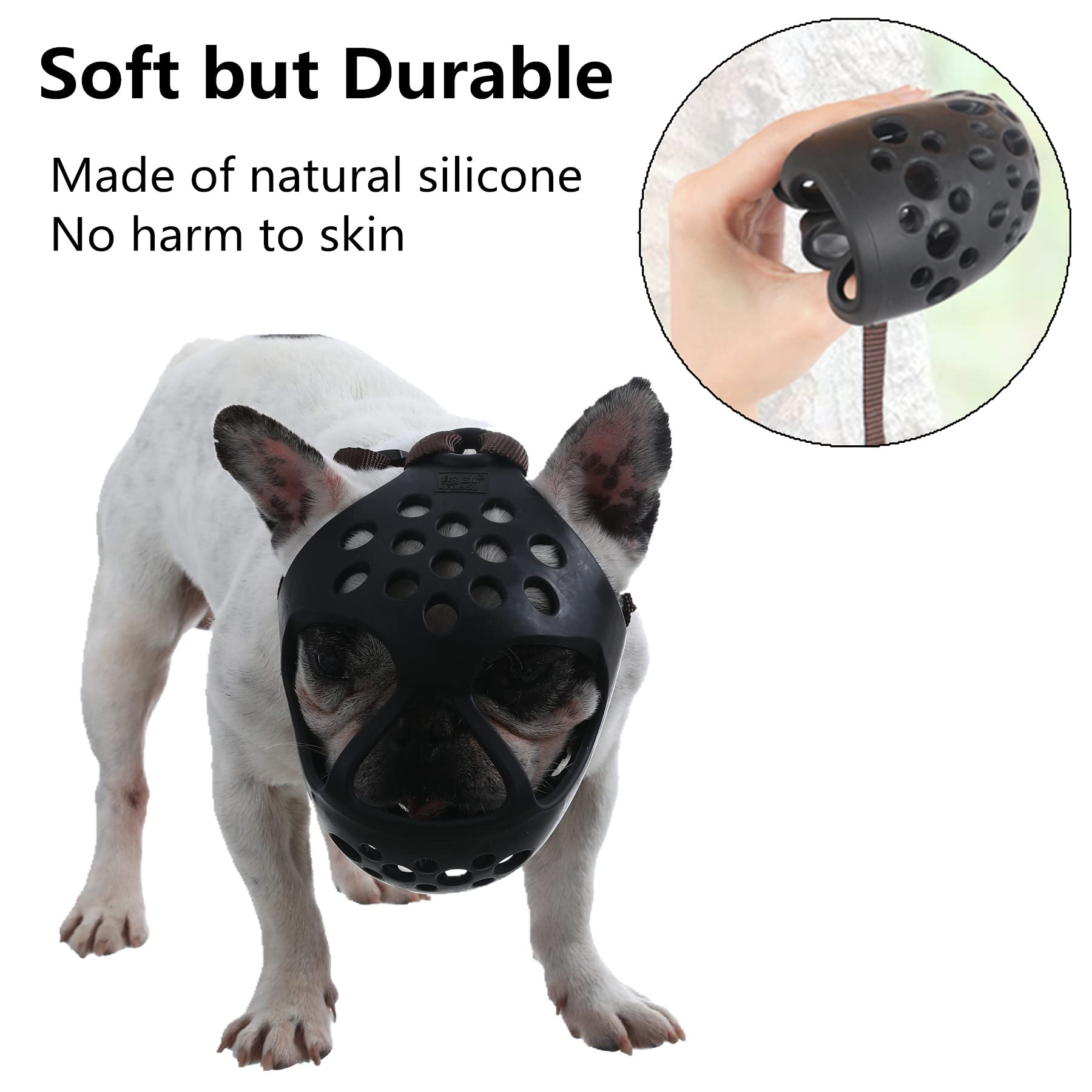 Jyhy Short Snout Dog Muzzles,Soft Silicone Adjustable Breathable Bulldog Muzzle For Biting Chewing Barking Training,Ideal For Flat-Faced Dogs (Medium/13-15'(Pack Of 1), Blue)
