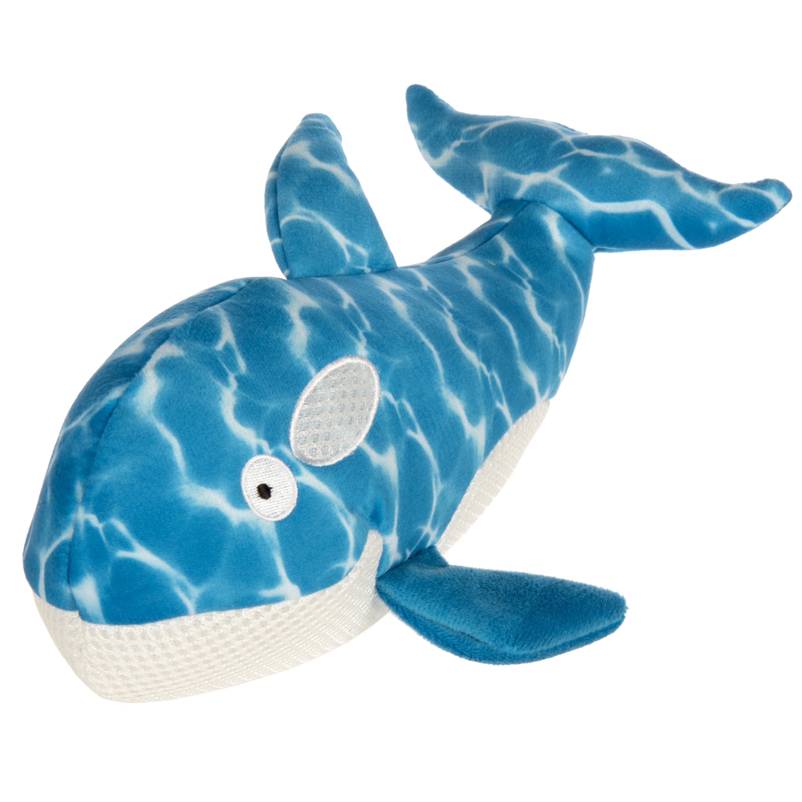 Trustypup Strong 'N Silent Swimmer Soft Plush Orca Squeaker Chew Guard Dog Toy - Blue, Large