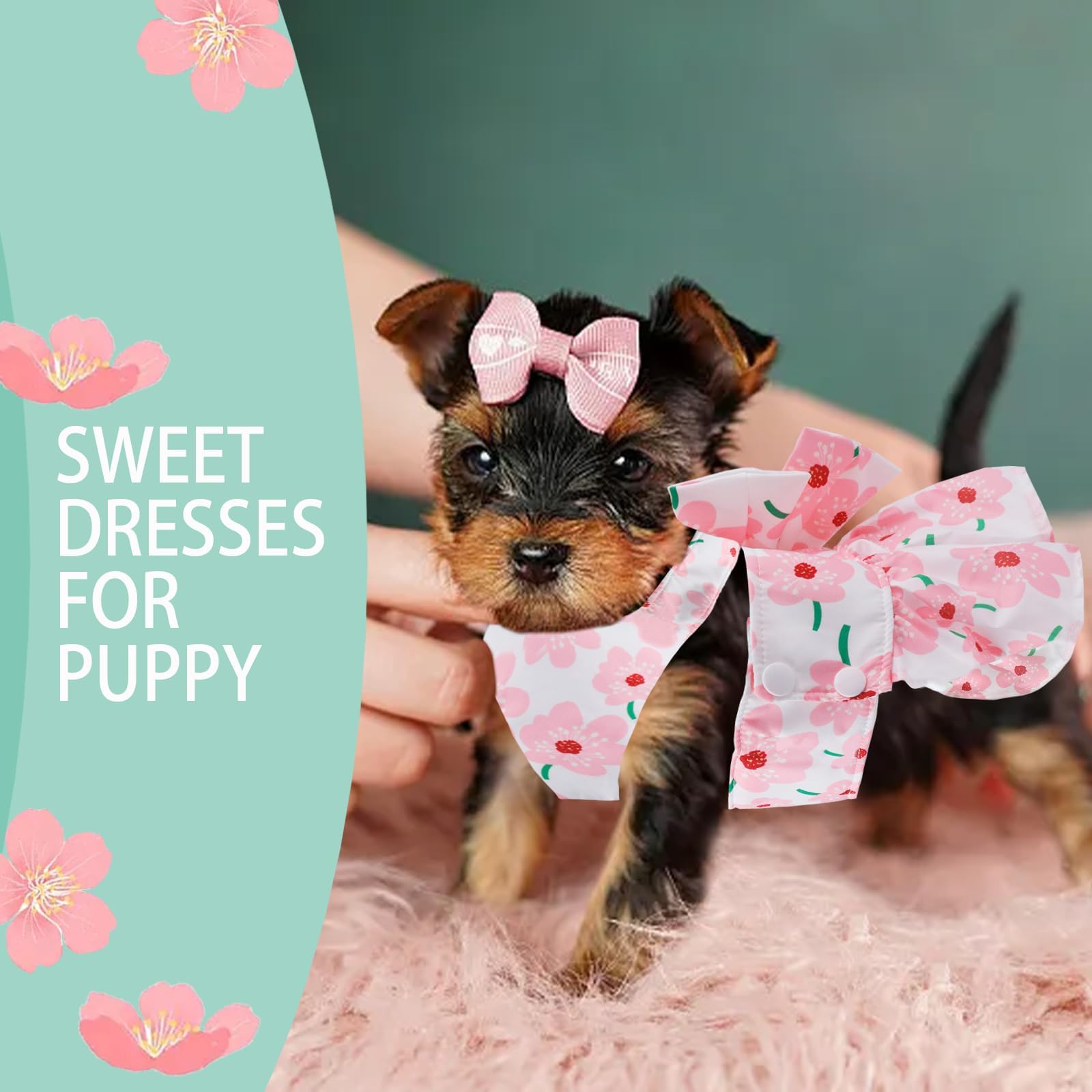Dog Dress Bowknot Harness Leash Set For Small Girl Dogs Pink Floral Dog Cat Clothes Cute Puppy Outfits Pet Clothes Spring Summer