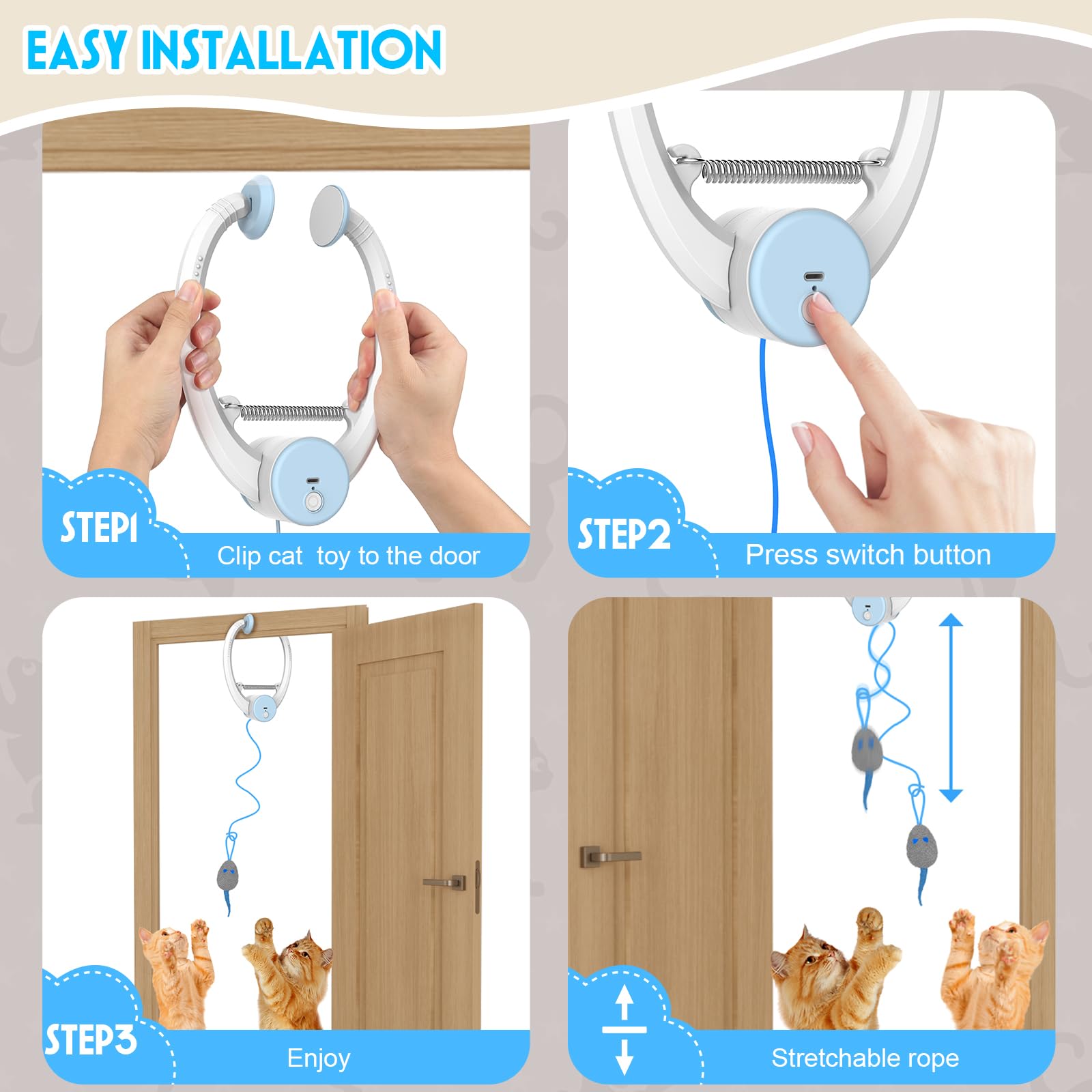 Kezlume Cat Toy Interactive For Indoor Cats, Smart Usb Rechargeable Door Hanging Automatic Retractable Kitten Toys, Teaser Elect