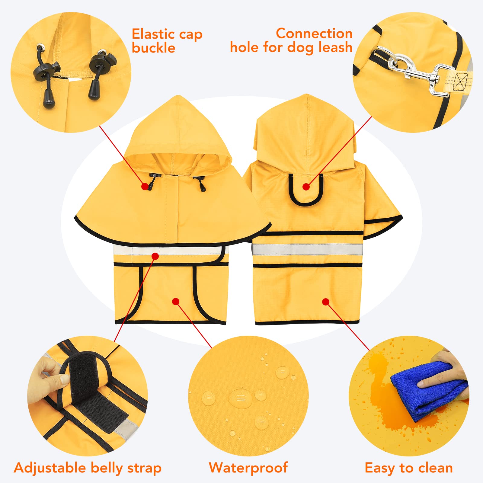Domagiker Raincoat For Dogs - Waterproof Reflective Rain Coat Slicker Poncho, Lightweight Safety Dog Raincoat Jacket For Small,