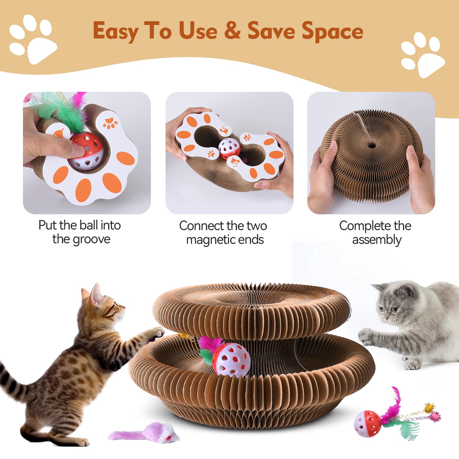 Glyvian Cat Toy 2 Pack Scratching Board Abrasion Resistant Recyclable Corrugated Cardboard Tunnel Foldable Cat Scratch Pad With