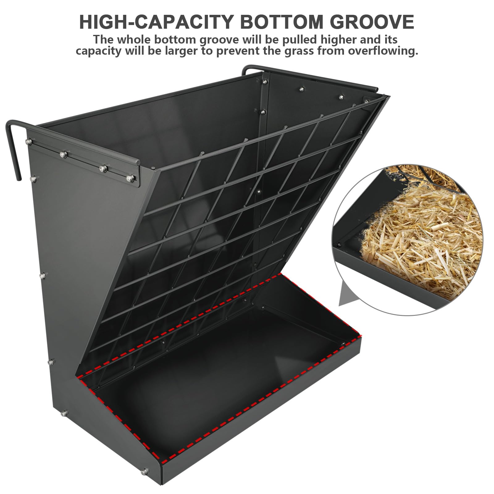 YXJSTO Heavy-Duty Galvanized Metal Wall Mount Hay Rack & Grain Feeder for Livestock - Adjustable Distance - Black