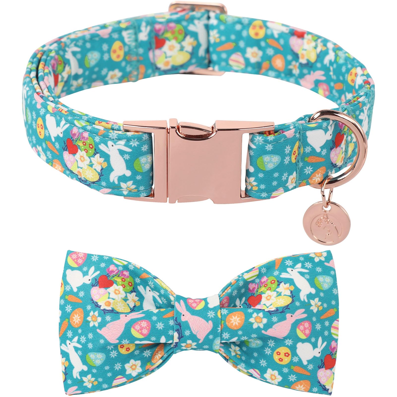 Dogwong Easter Dog Bow Tie With Collar, Spring Holiday Bunny Eggs Dog Collar For Boys And Girls Large Medium Pets Puppies