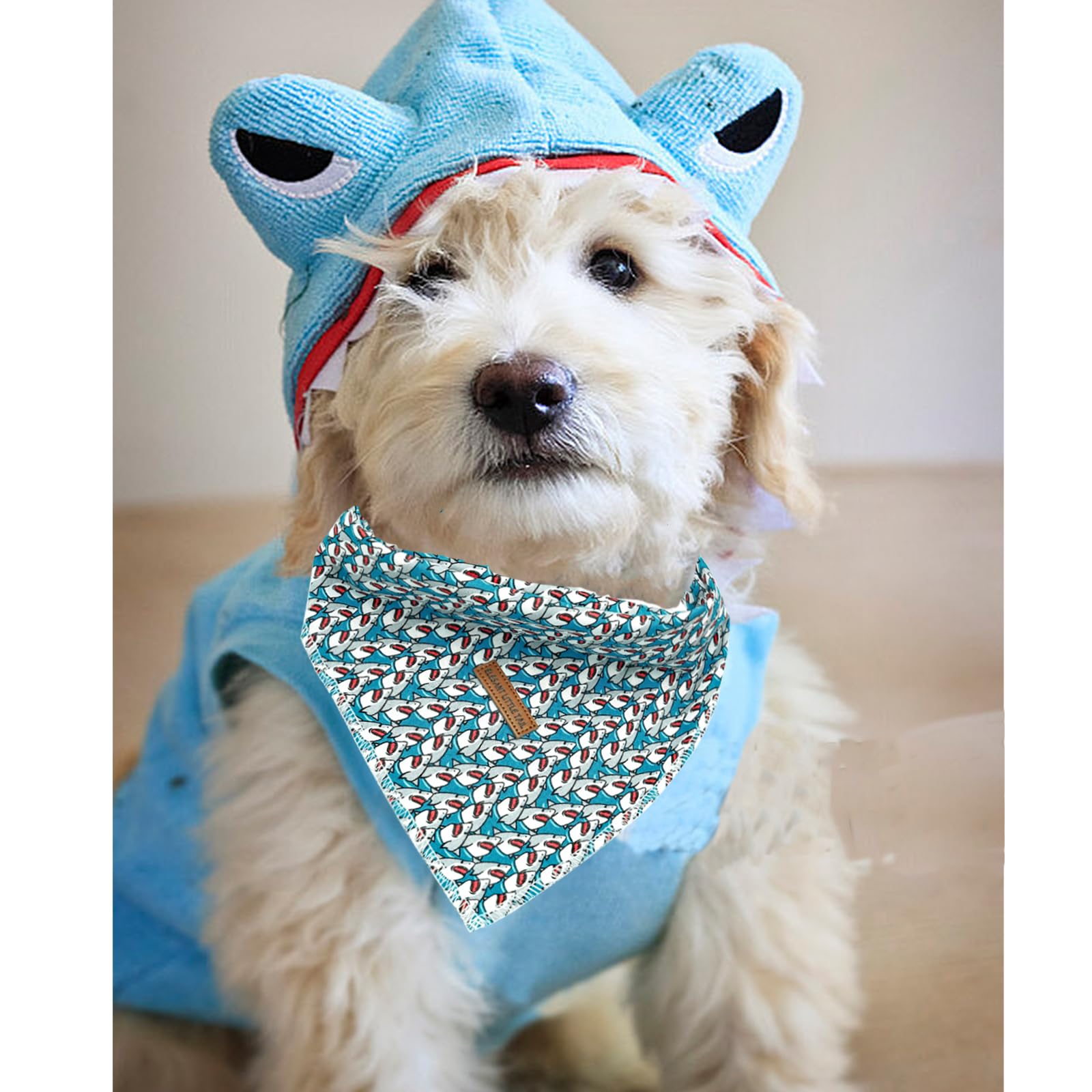 Elegant Little Tail Dog Bandanas - 1 Pack Shark Print Washable Summer Dog Scarf Square Bandana Kerchief Scarf For Small To Large
