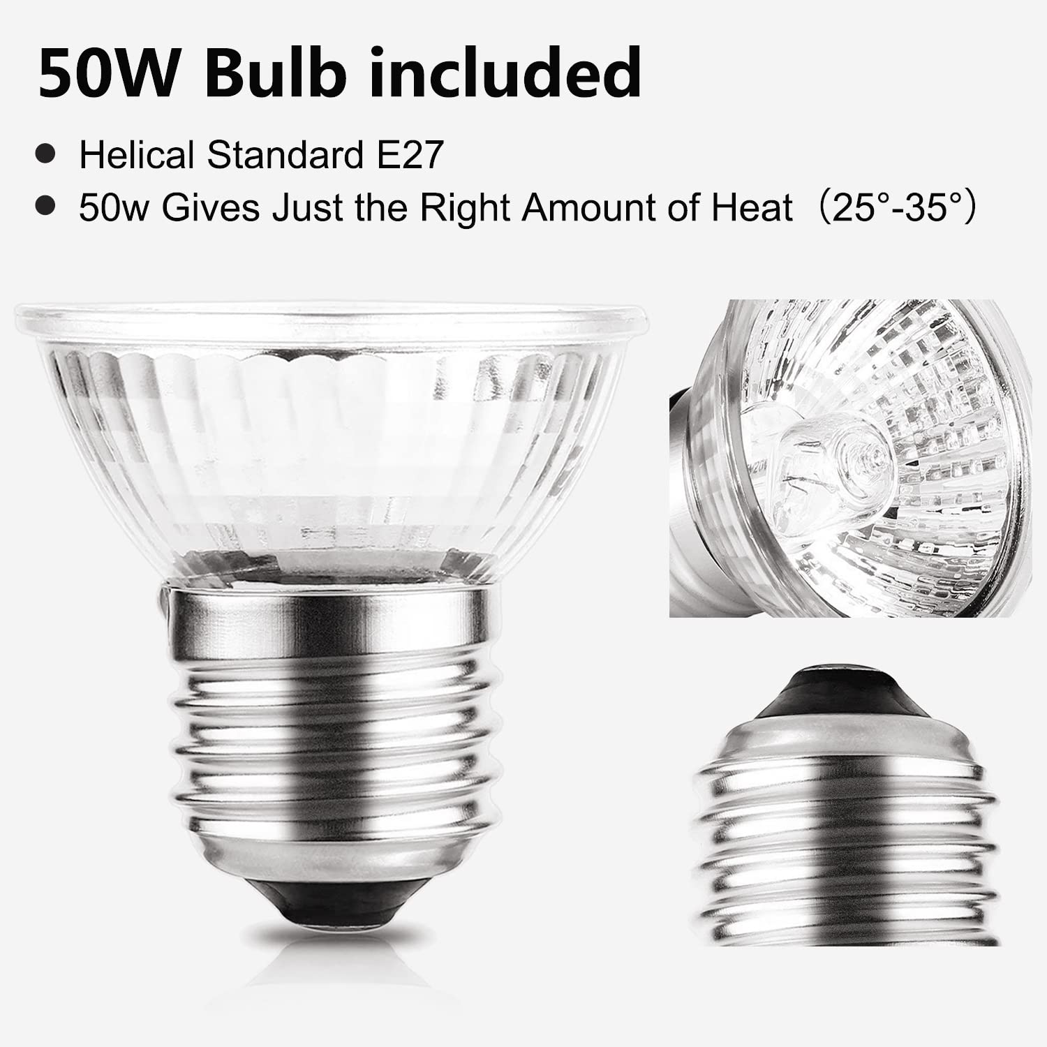 PewinGo 4-Pack 50W UVA UVB Heat Lamp Bulbs for Reptiles, Amphibians, & Terrariums - Halogen, Orange