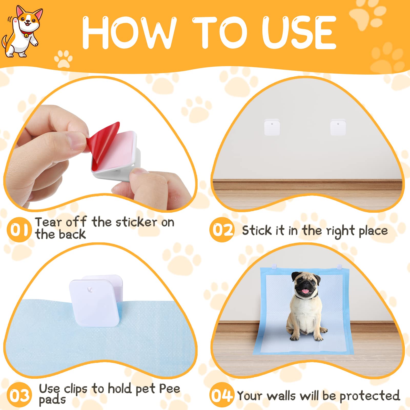 Yalikop 12 Pcs Dog Potty Training Pad Holder - Transparent Adhesive Clips, White