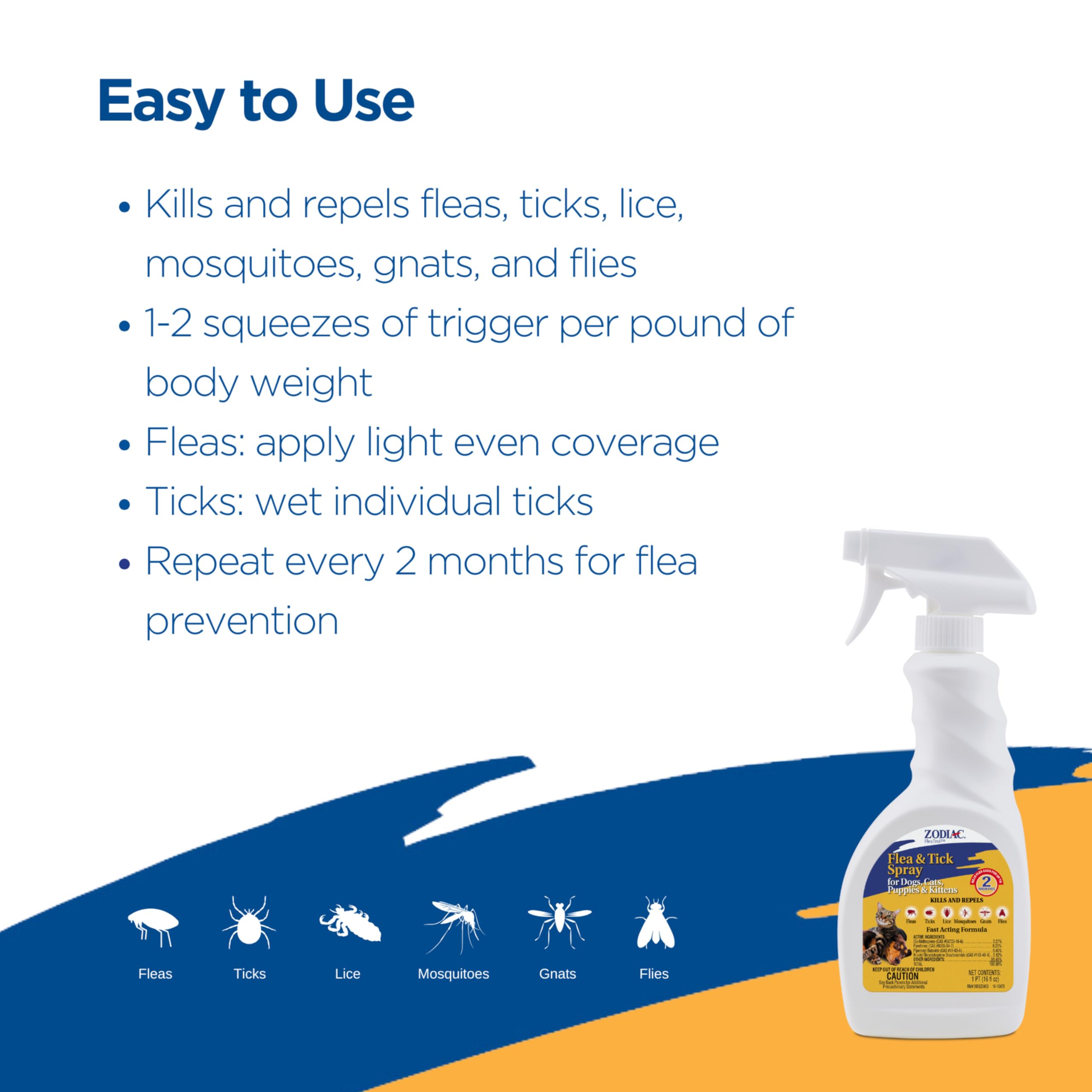 Zodiac Flea & Tick Spray for Dogs, Cats, Puppies & Kittens 16 fluid ounces