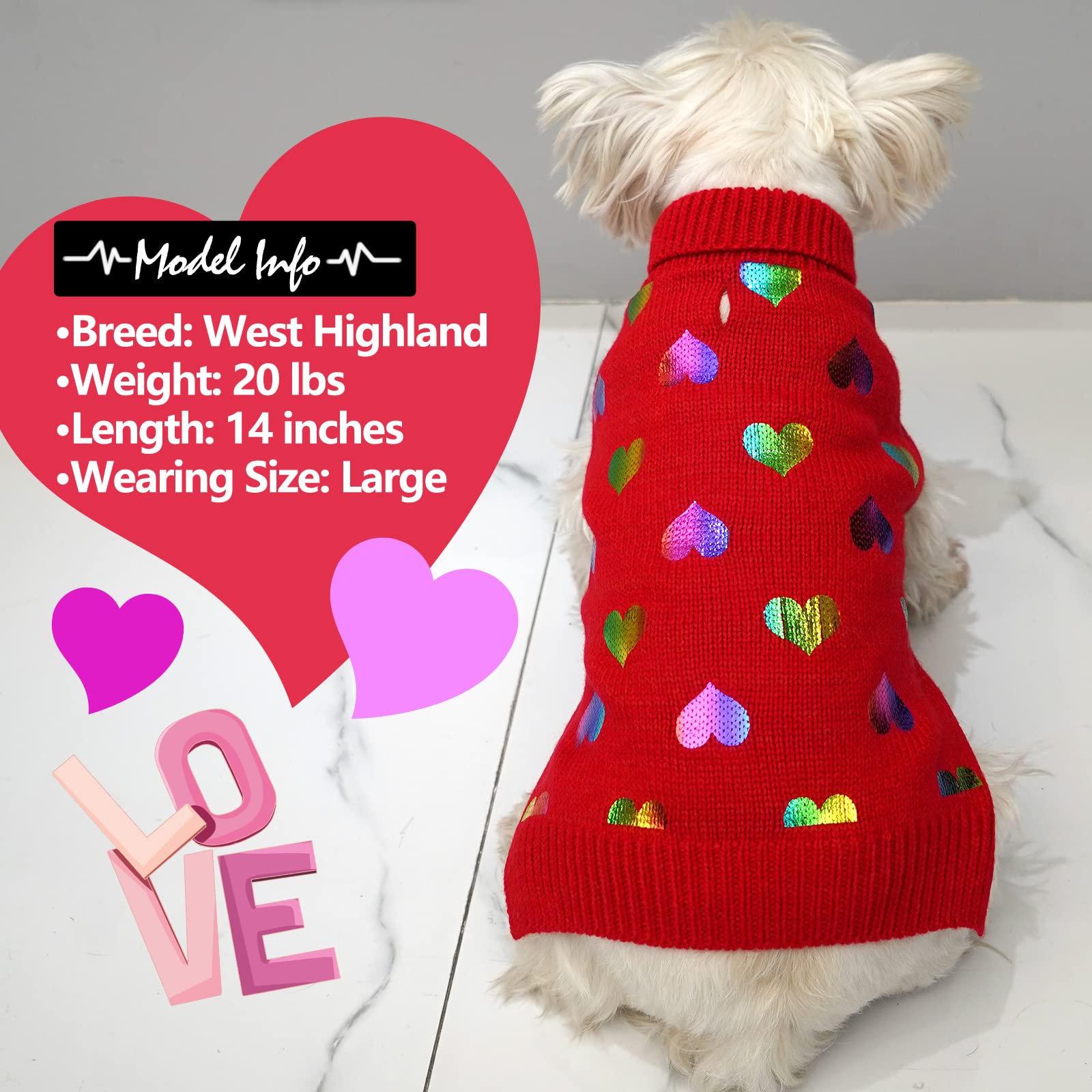 Kyeese Dog Sweaters For Large Dogs Colorful Radiant Printing Love Design With Leash Hole Pet Sweater Pet Clothes,Xxl