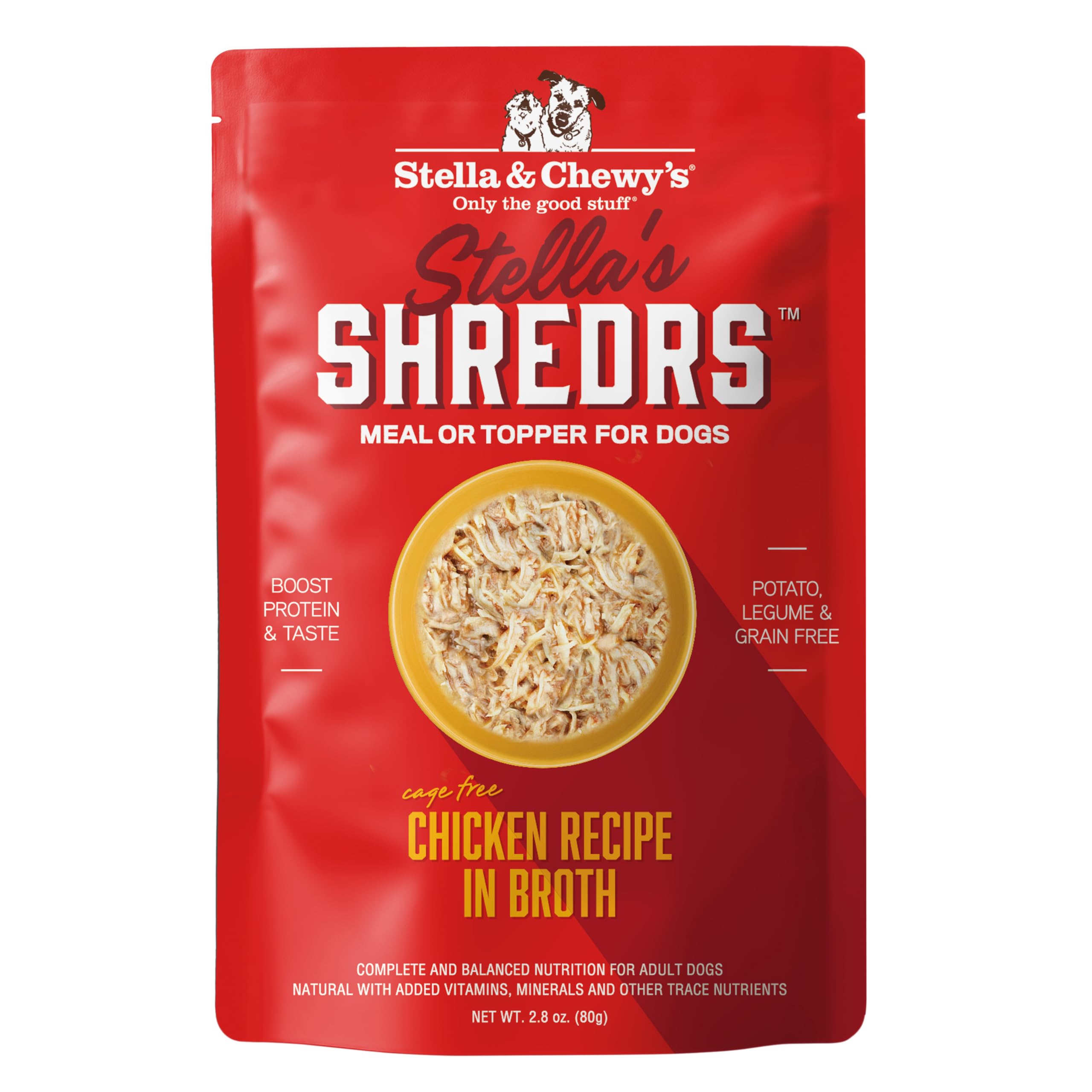 Stella & Chewys Stellas Shredrs Cage Free Chicken Recipe in Broth, 2.8 oz. Pouches (Pack of 24)