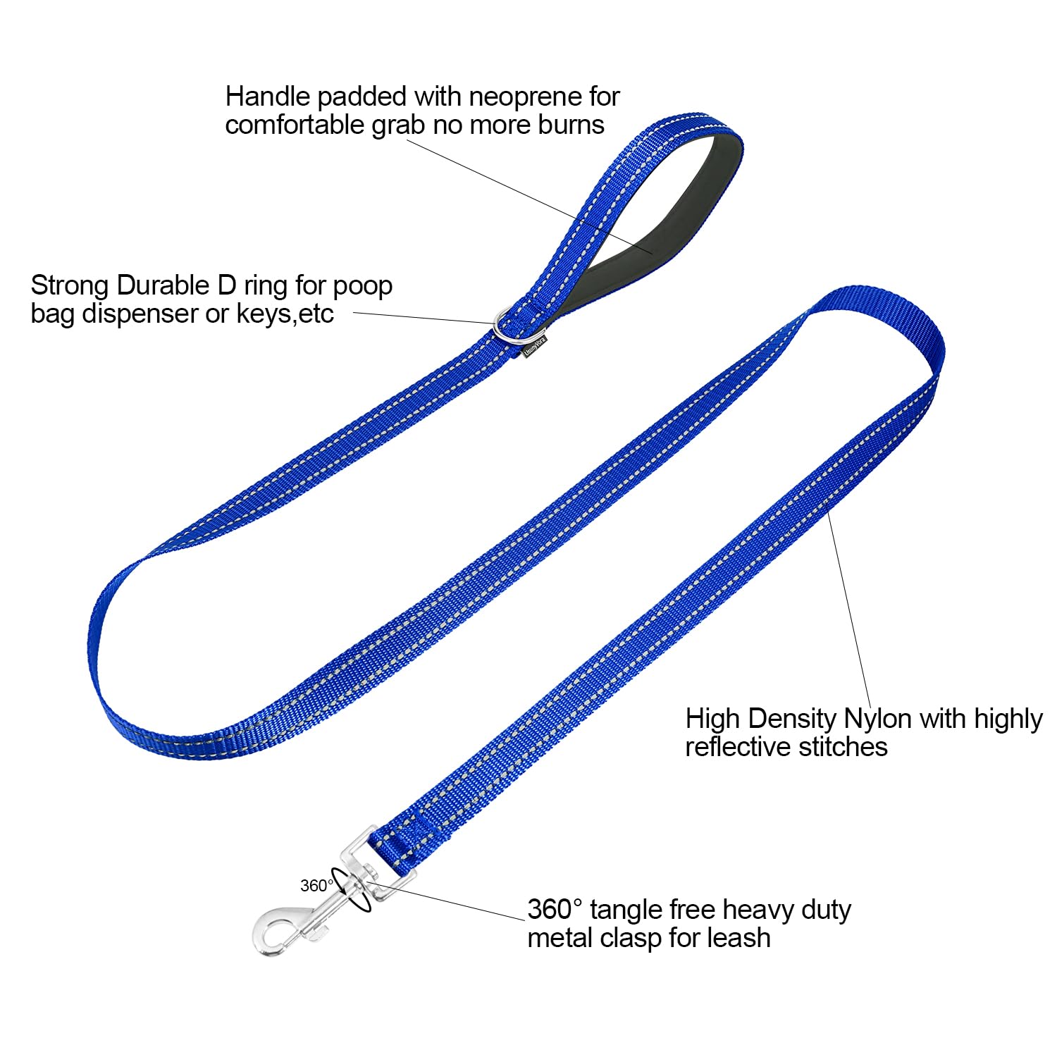 Usunyvora Reflective Nylon Dog Leash For Walking,Strong Dog Leash With Padded Handle For Small And Medium Dogs,4 Ft,Navy Blue