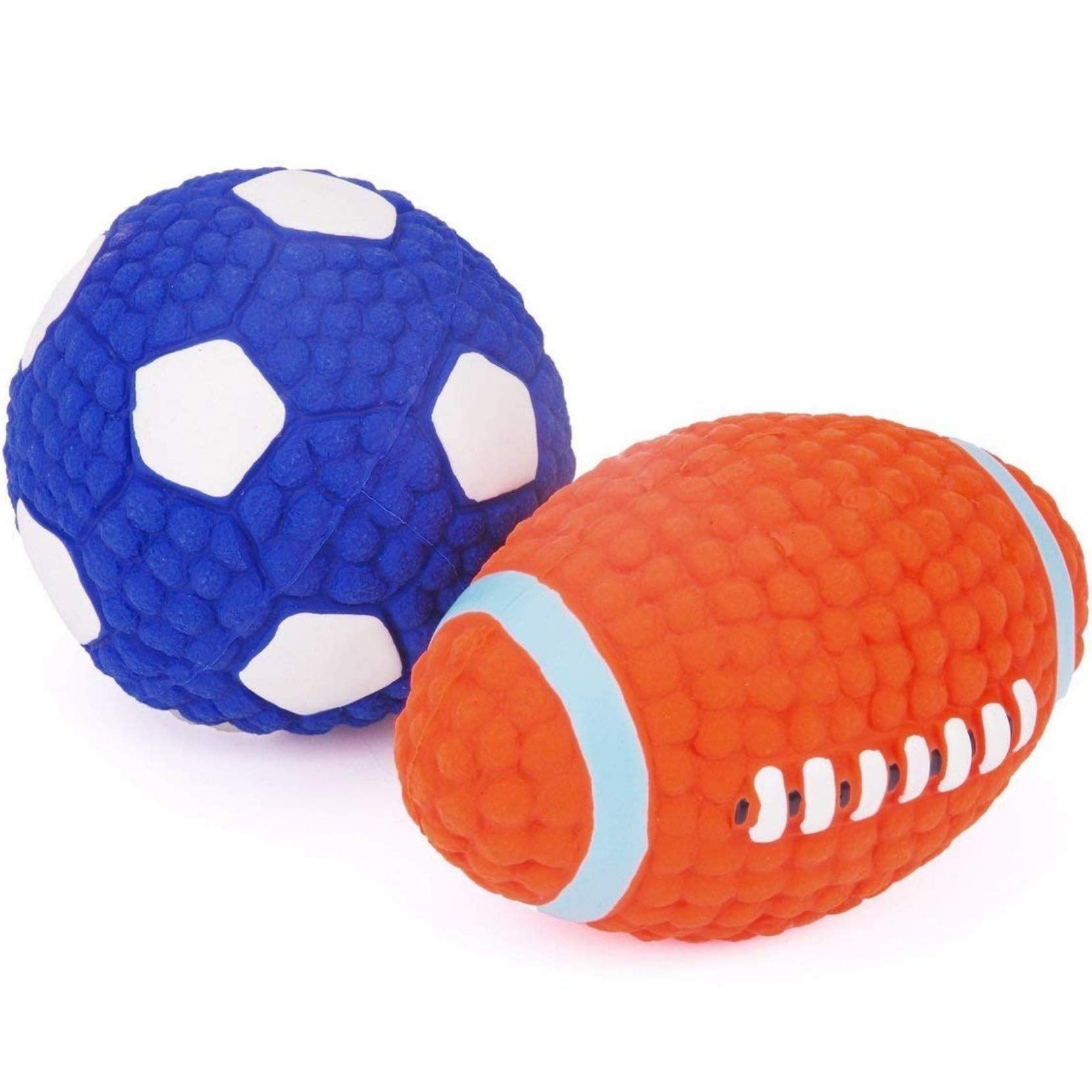 Petlicious & More Squeaky Rugby Ball And Football Puppy Toy For Dogs And Puppies  Combo Of 2