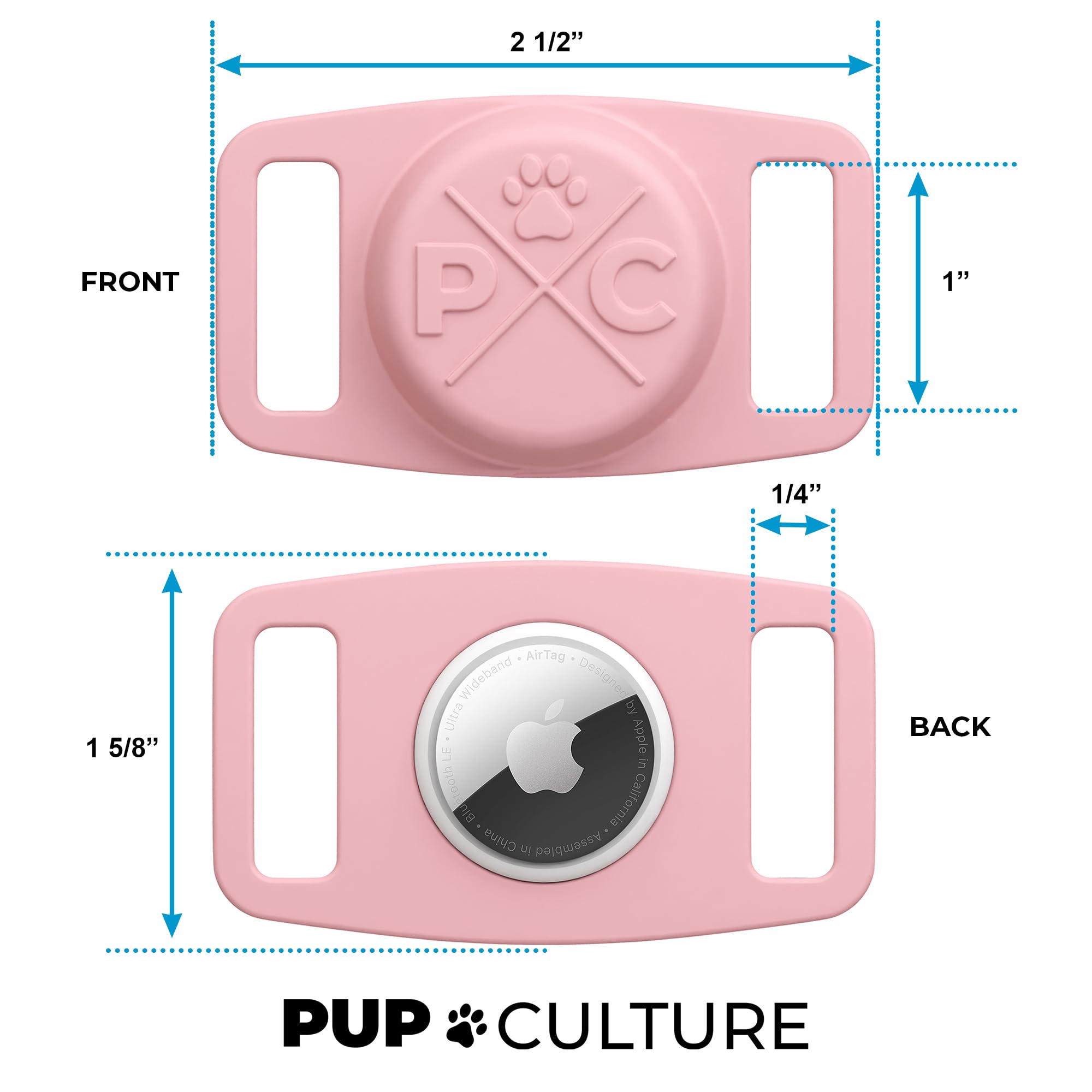 Pup Culture Airtag Collar (2 Pack) | Durable Dog Airtag Holder - Track Your Pet Using Apple Airtag Technology