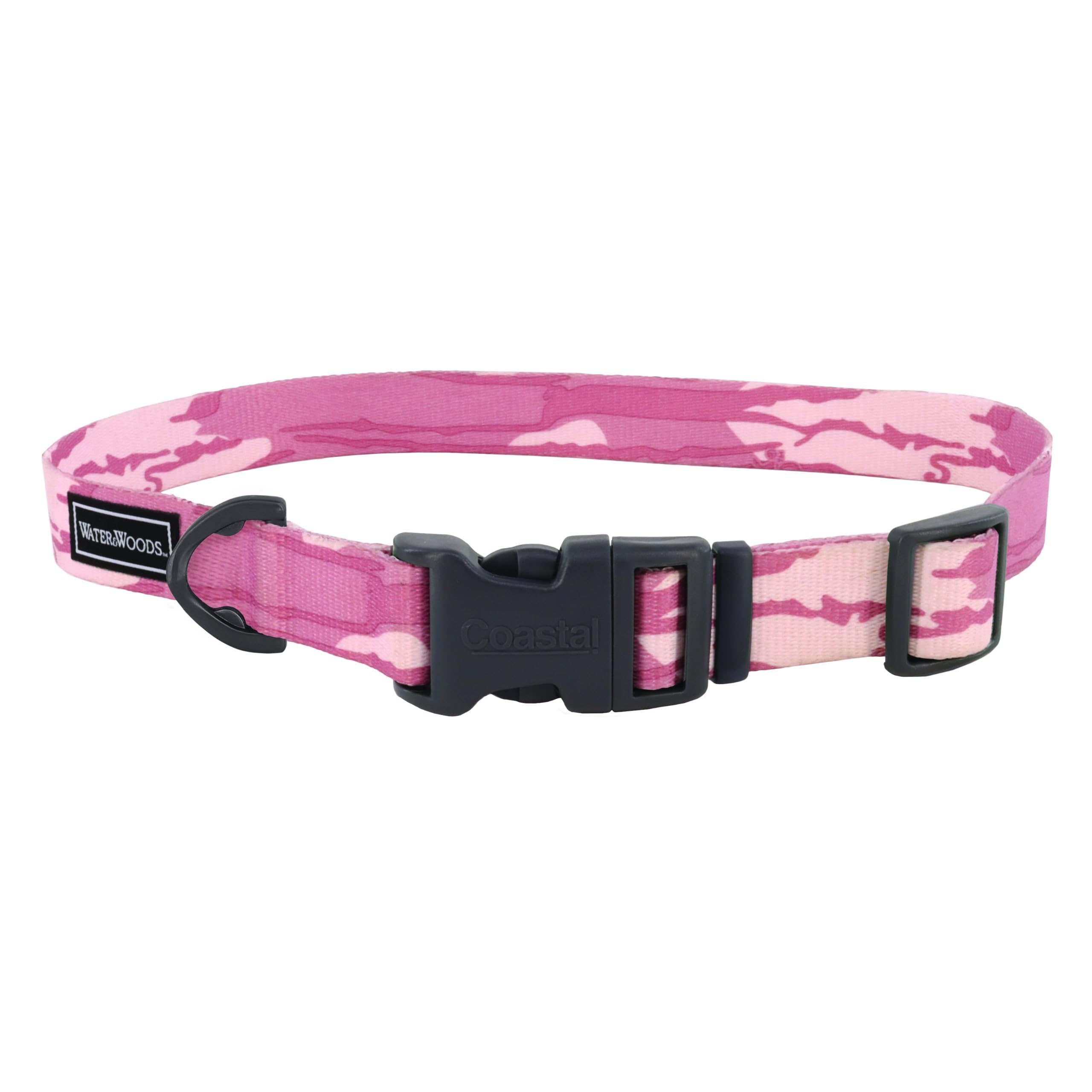 Coastal Pet - Water & Woods Adjustable Dog Collar - Durable Dog Collar With Curved Snap Lock Buckle - Patterned Collar For Dog - Stylish & Adjustable - Bottomland Pink, Medium - 1' X 14'-20'