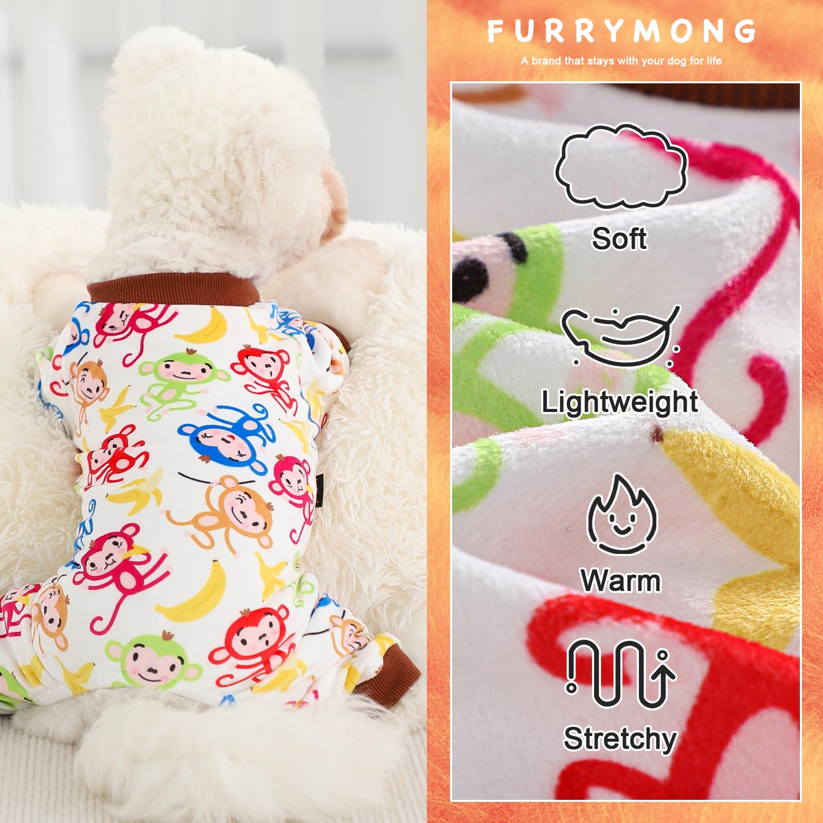 Fall Dog Pajamas Sweaters For Small Dogs Fleece Stretchy Puppy Sweater Warm Clothes Pjs Pet Apparel(Small, Brown Monkey)