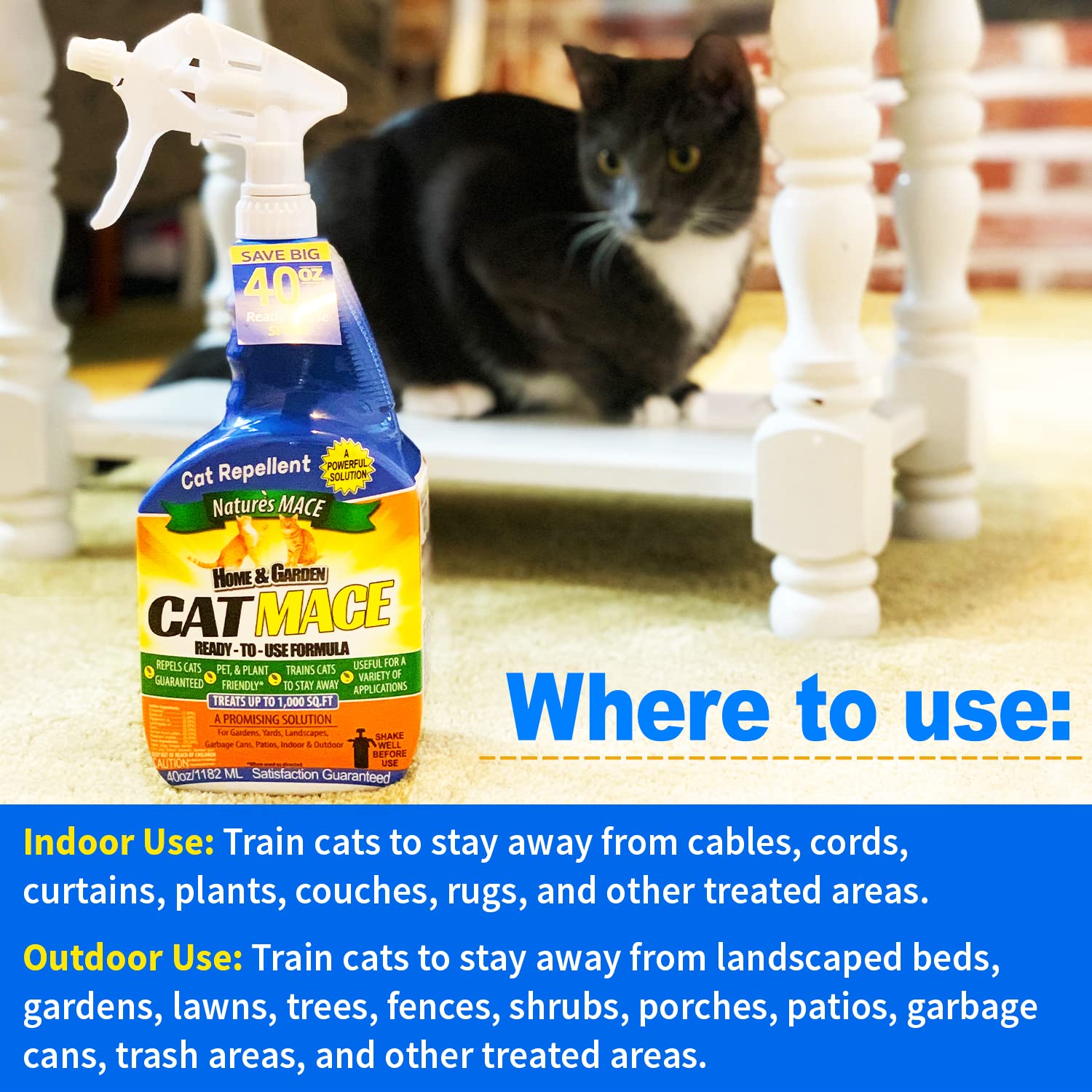Natures MACE Cat Mace 1 Gallon Concentrate, Makes 16 Gallons, Cat Repellent Outdoor, Keep Cats Away, Indoor Spray, Keep Out of
