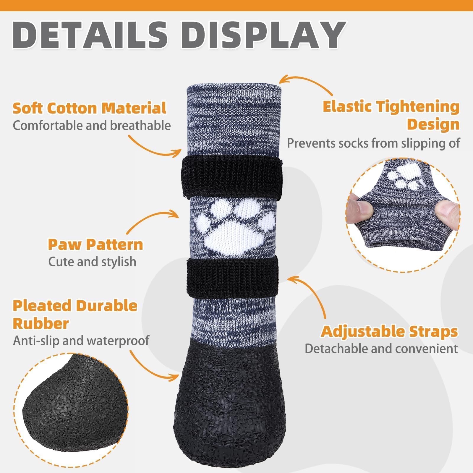 KOOLTAIL Anti Slip Dog Socks to Prevent Licking Paws for Hot/Clod Pavement,Waterproof Long Snow Dog Boots&Paw Protector with Str