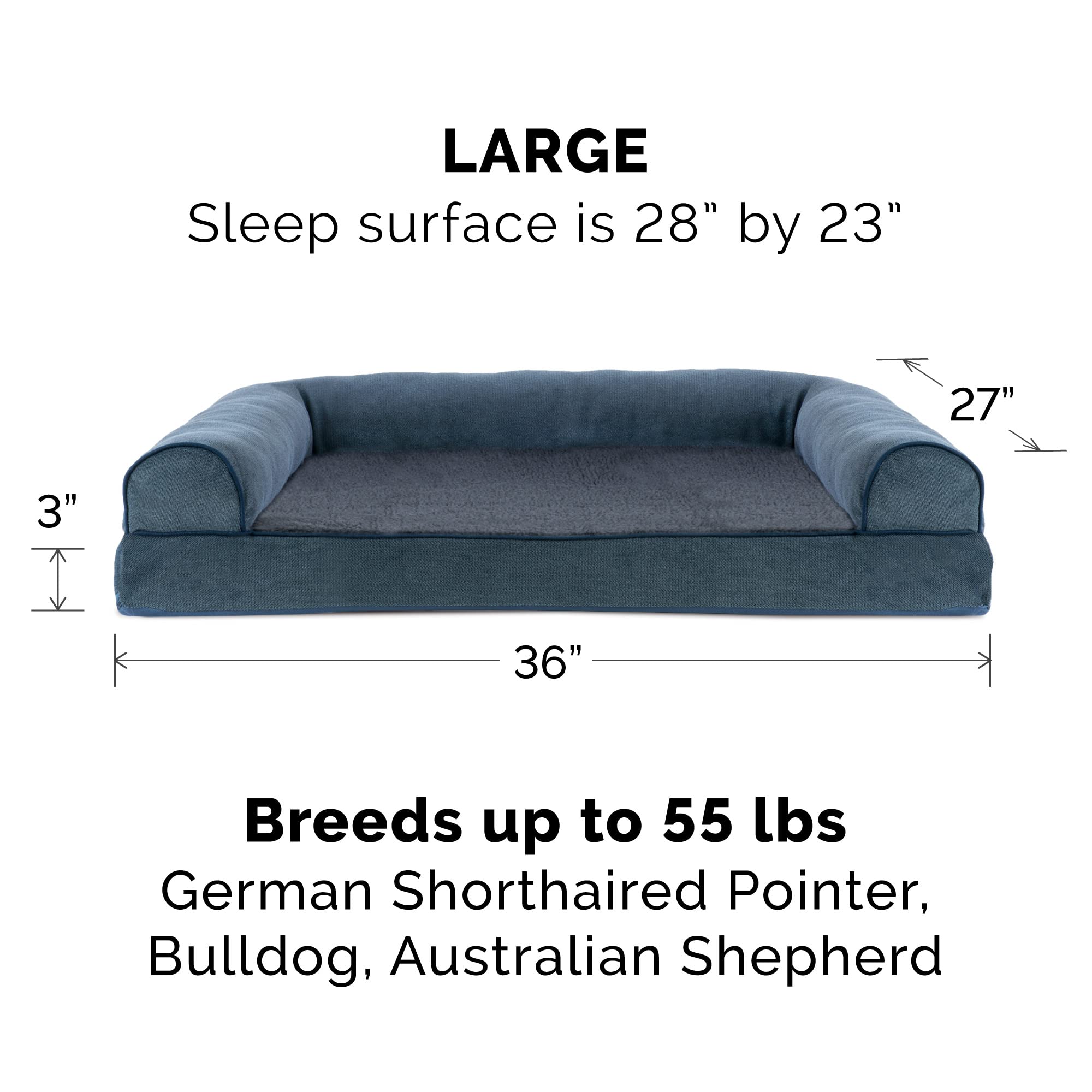 Furhaven Replacement Dog Bed Cover Sherpa & Chenille Sofa-Style, Machine Washable - Orion Blue, Large
