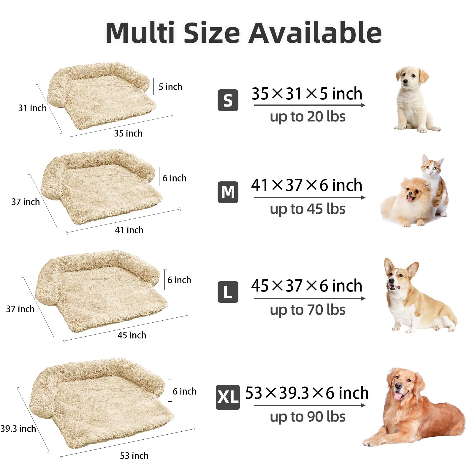 Calming Dog Bed Fluffy Plush Dog Mat For Furniture Protector With Removable Washable Cover For Large Medium Small Dogs And Cats (Large, Beige)