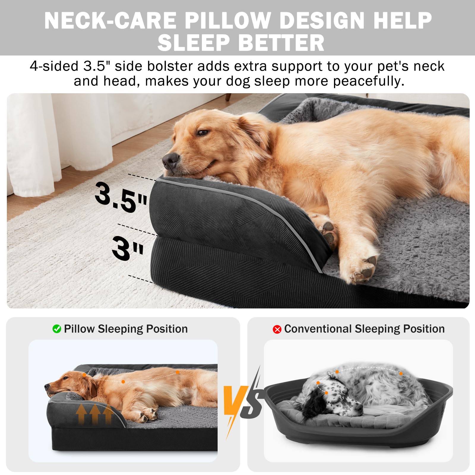 INVENHO Orthopedic Medium Dog Dogs, Egg-Crate Foam Dog Couch with Washable Removable Cover, Waterproof Lining and Nonskid Bottom