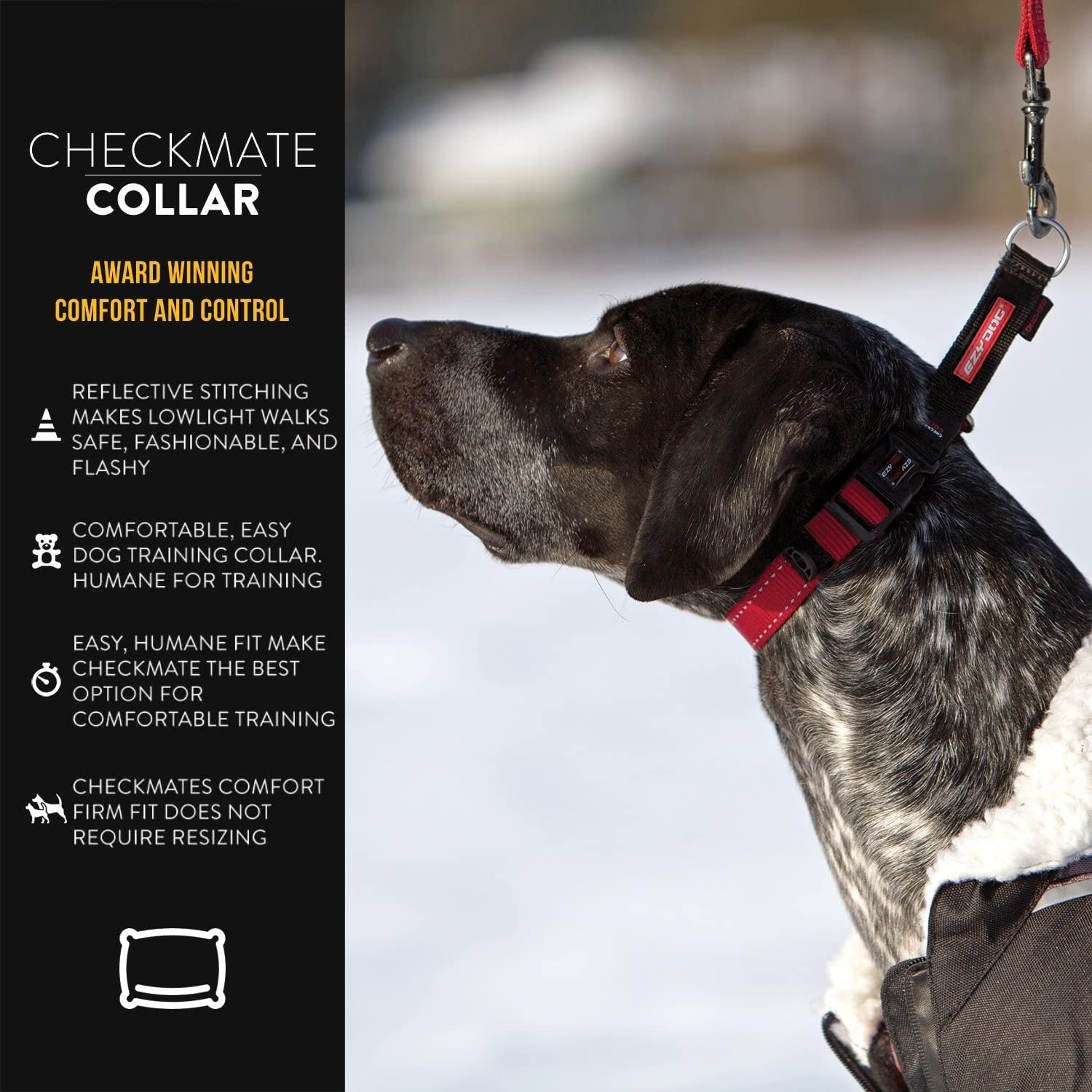 Ezydog Checkmate Martingale-Style Premium Nylon Safety Training And Correction Dog Collar - Quick-Clip Buckle And Reflective Stitching - Easy Control With No Choking Effect (Large, Red)