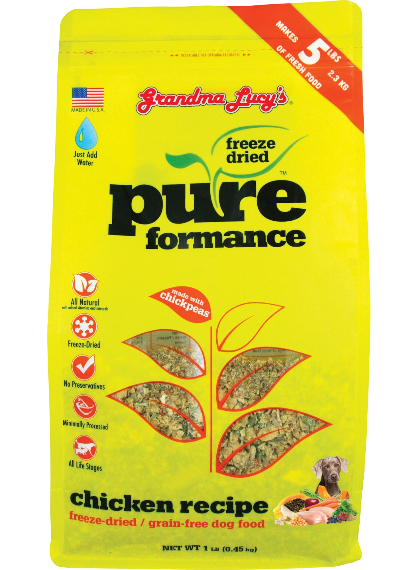 GrandmaLucy Pureformance Freeze Dried Grain Free Chicken Recipe Dog Food 1 Lbs