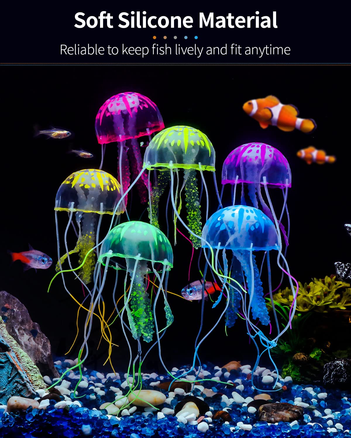Uniclife 6 Pcs Glowing Jellyfish Ornament Decoration For Aquarium Fish Tank