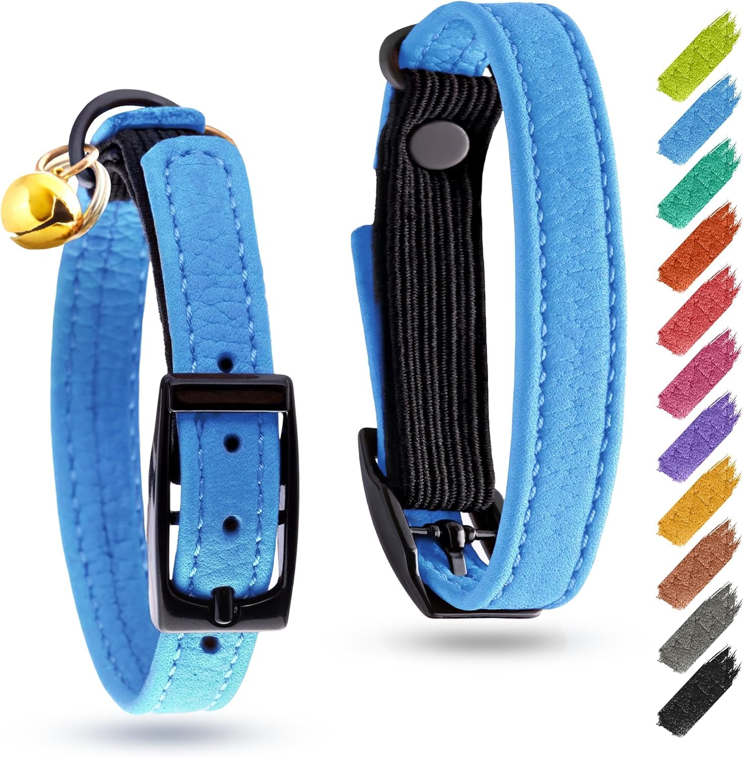 Leather Cat Collar With Bell & Elastic Strap - Pet Collar Leather Cats Small And Big Cat Collar For Boy Cats, Girl Cats With Saf