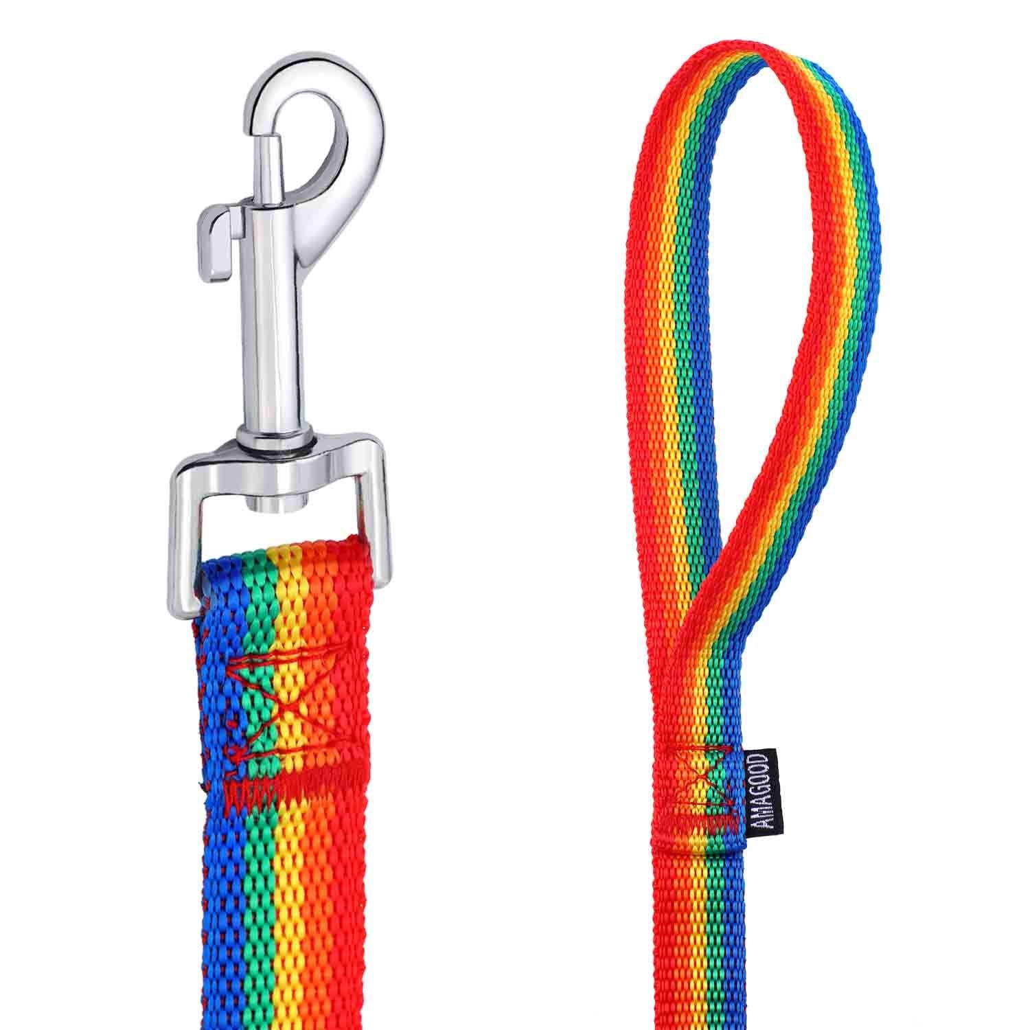 Amagood 6 Ft Puppy/Dog Leash, Strong And Durable Traditional Style Leash With Easy To Use Collar Hook,Dog Lead Great For Small And Medium And Large Dog (3/4 In X 6 Ft(Pack Of 1), Rainbow)