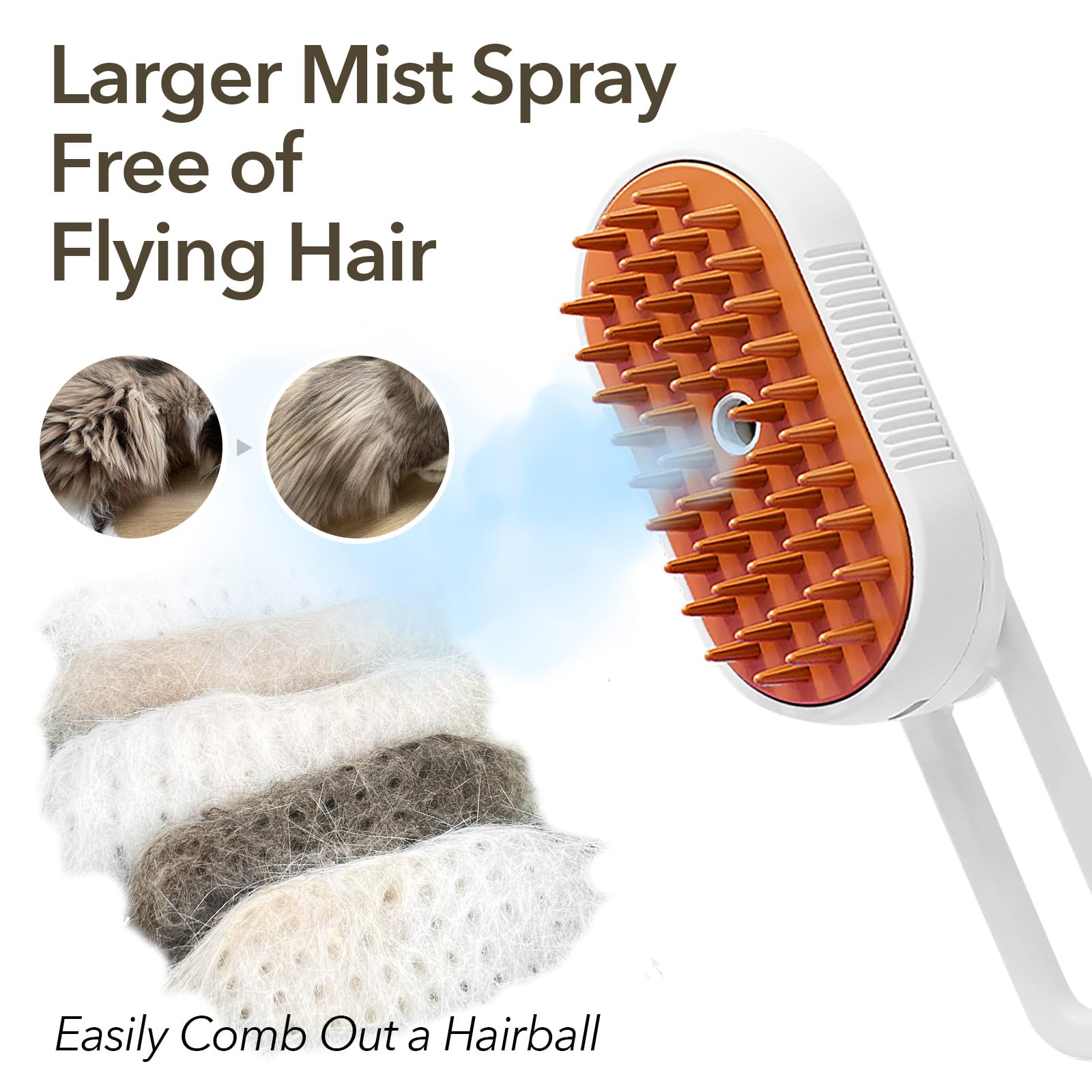 Goocare Enhanced 3-In-1 Cat Steam Brush With Larger Spray Misting, Long Steamy Comb For Undercoat Shedding, Hair Removal & Clean
