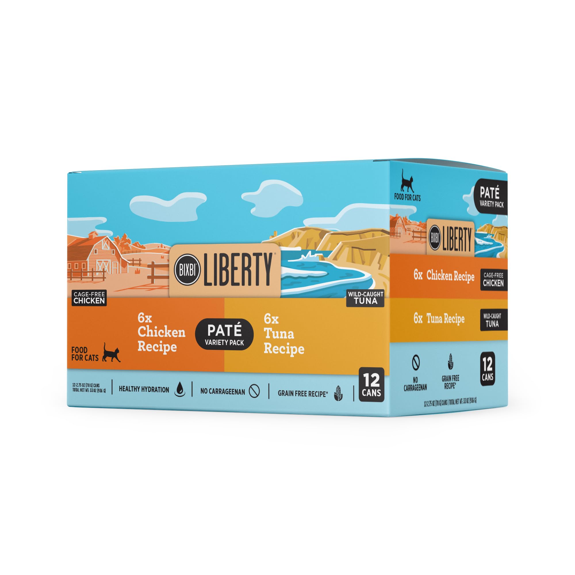 BIXBI Liberty Wet Cat Food Pat Variety Pack Featuring Chicken Recipe & Tuna Recipe - (2.75 Ounce Cans, Case of 12)