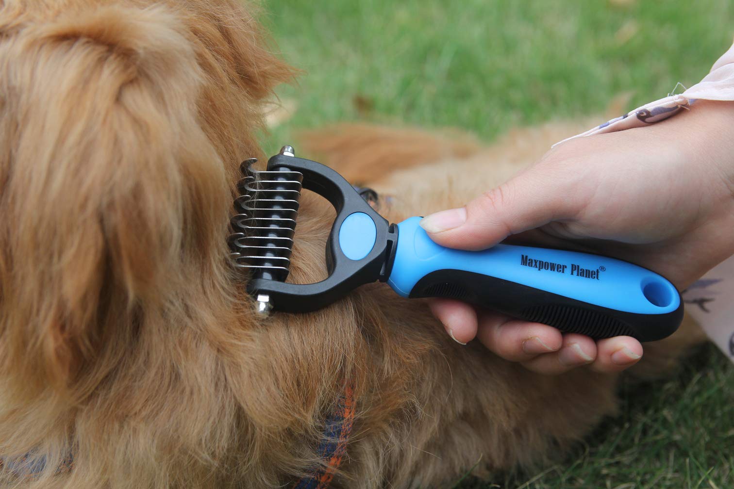 Maxpower Planet Pet Grooming Brush - Double Sided Dematting Undercoat Rake For Dogs And Cats, Extra Wide Pet Brush To Reduce She