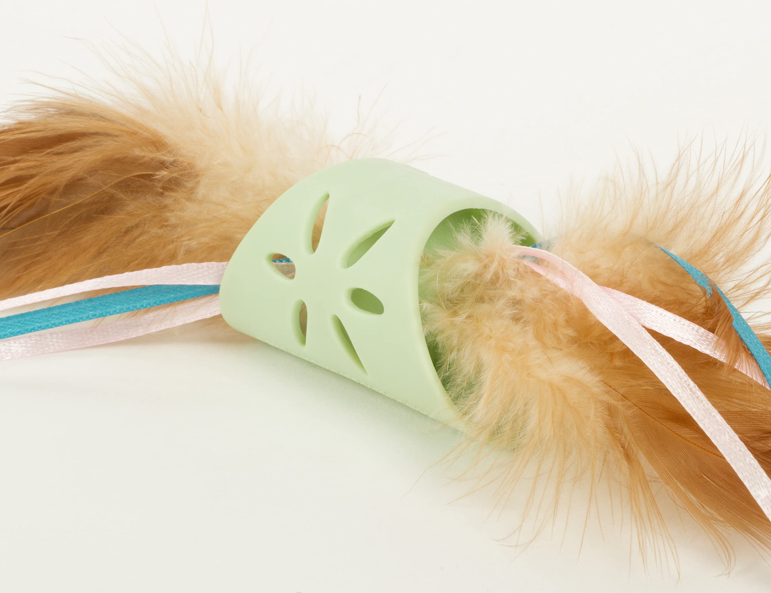 SmartyKat Flutter Roller Cat Toy - Feather & Ribbon, One Size, Green, Model 38505