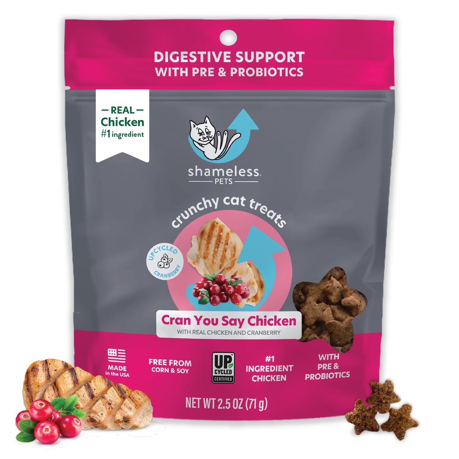 Shameless Pets Crunchy Cat Treats - Kitty Treats for Cats with Digestive Support, Natural Kitten Treats with Real Chicken, Healt