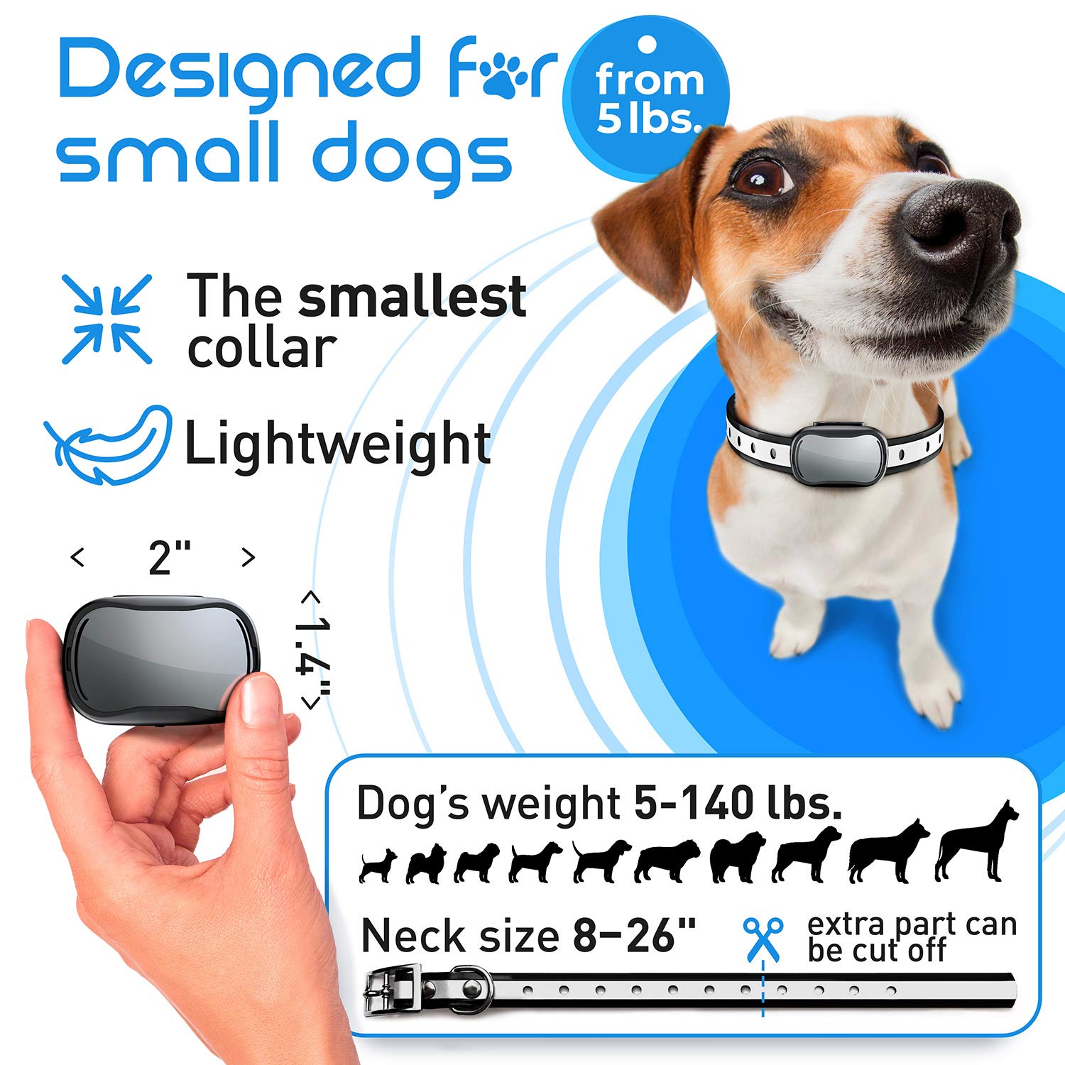 Enrivik Extra Small Dog Shock Collar - Waterproof, 1000 Ft Range, Model EN-912, Grey, for Dogs 5-15lbs
