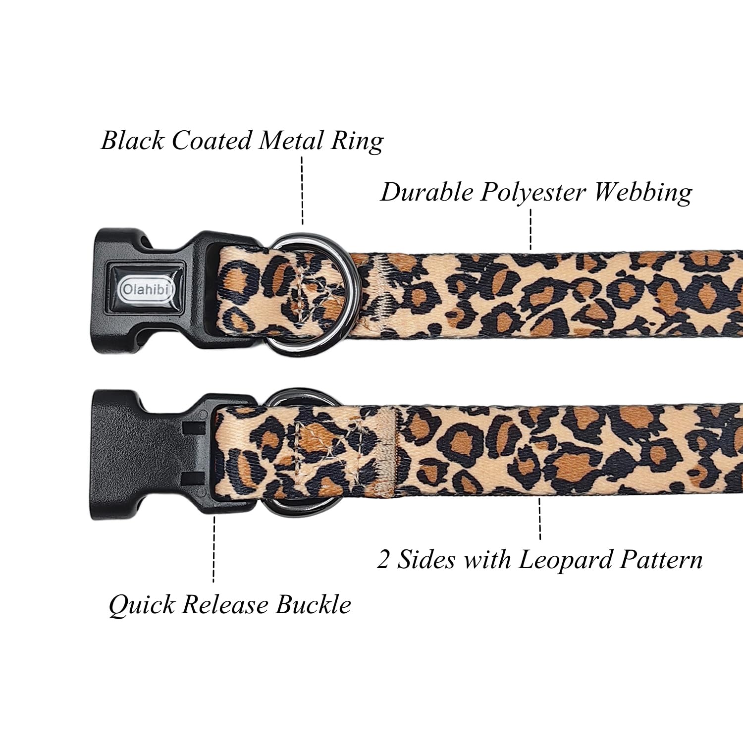 Olahibi Dog Collar Leash Set, Leopard Pattern, Polyester Material, Adjustable Collar And 5Ft Matching Leash, For Large Dogs.(L,