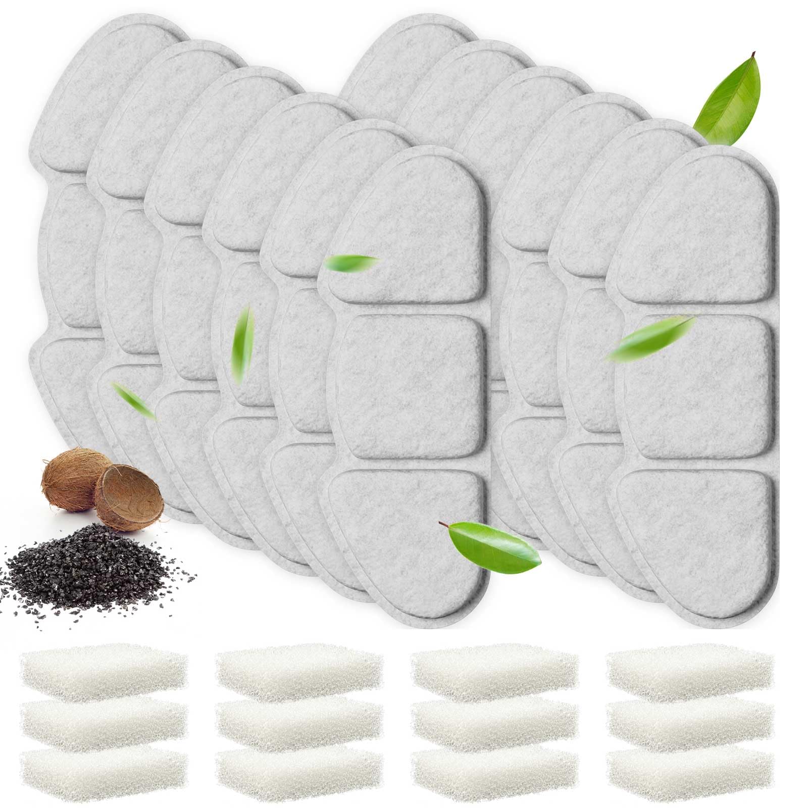 Veehoo 12 Pack Replacement Filters & 12 Pack Pre-Filter Sponges Set For 135Oz 304 Stainless Steel Cat Water Fountain, 6 Months S