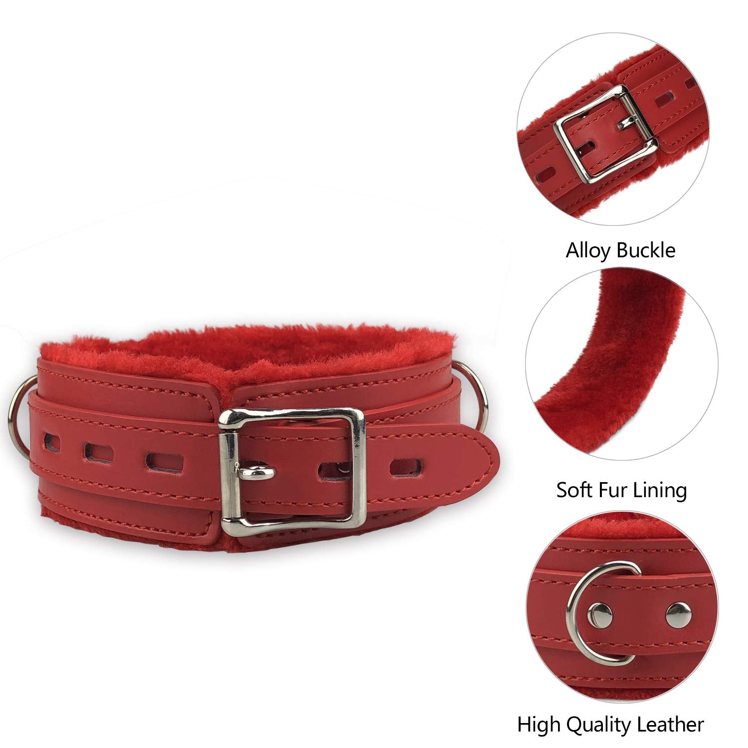 Red Leather Choker Collars Soft Inner Fur For Comfort Detachable Leash Chain Durable Leather Collar With Alloy Buckle