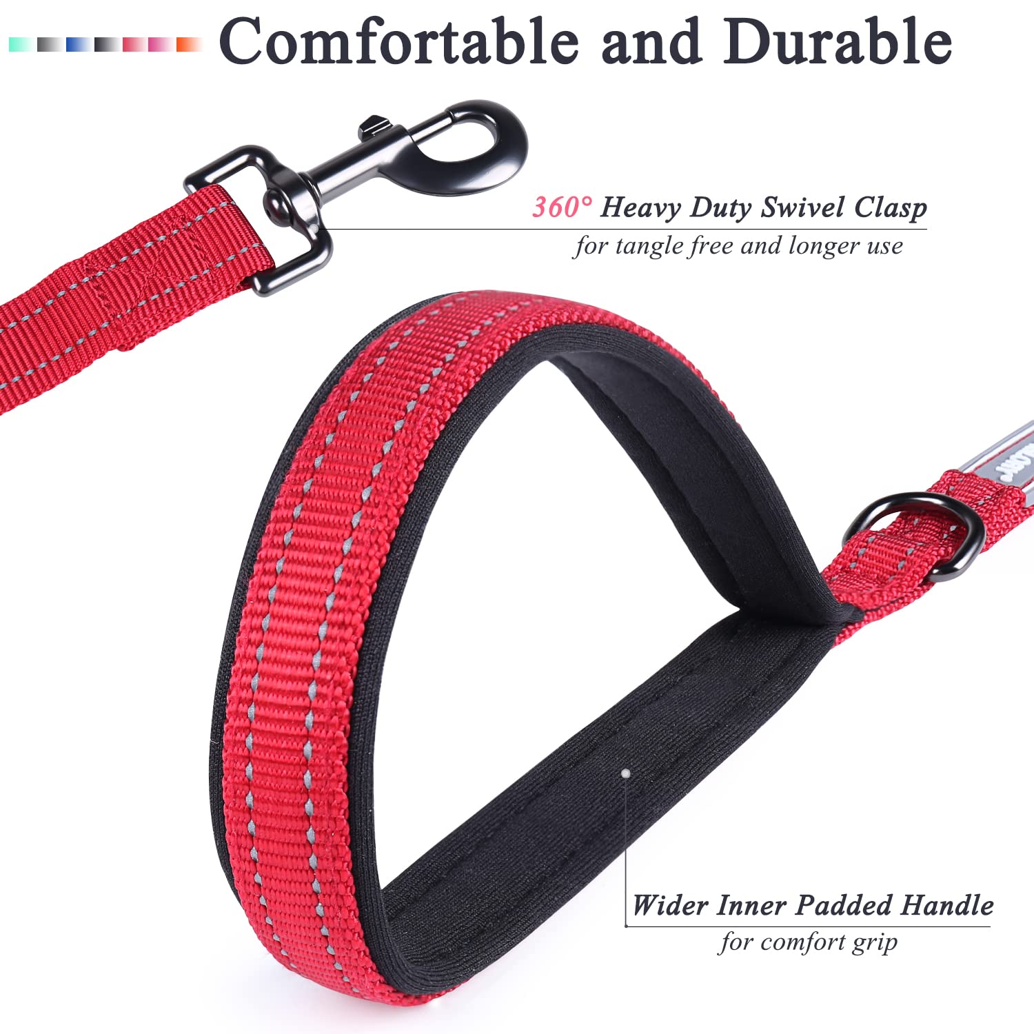VIVAGLORY Dog Leash with Comfortable Padded Handle, Heavy Duty Reflective for Safety Walking with Medium & Large Dogs