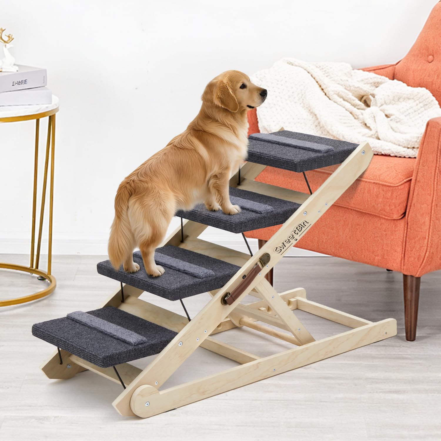 Dog Steps for Bed & Couch - 2-in-1 Dog Stairs/Ramp for Small to Large Breeds - 6 Adjustable Height from 12 to 24 - Folding Porta