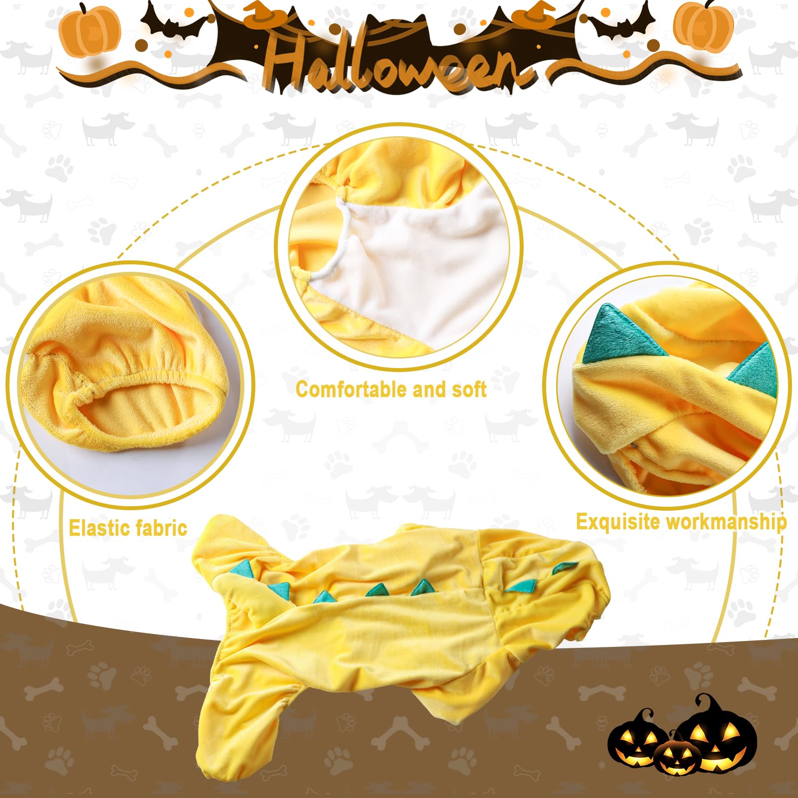 Nacoco Halloween Dog Dinosaur Costume - Pet Clothes Design Hoodie Yellow For Medium & Large Dog(Yellow, L)
