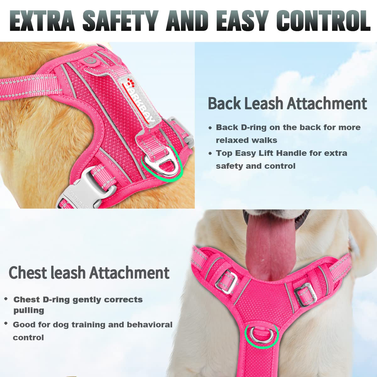 Barkbay No Pull Dog Harness Large Step In Reflective Dog Harness With Front Clip And Easy Control Handle For Walking Training Ru