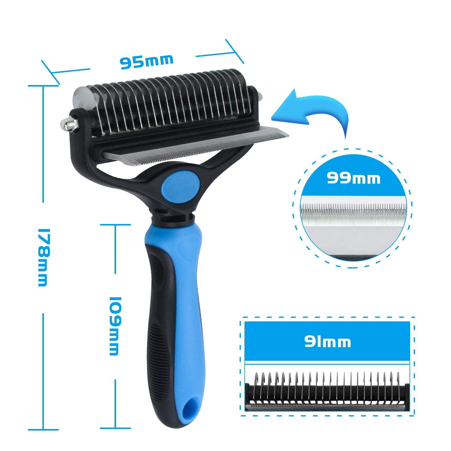 Pet Grooming Tool - 2 Sided Undercoat Rake For Cats & Dogs - Safe Dematting Comb For Easy Mats & Tangles Removing