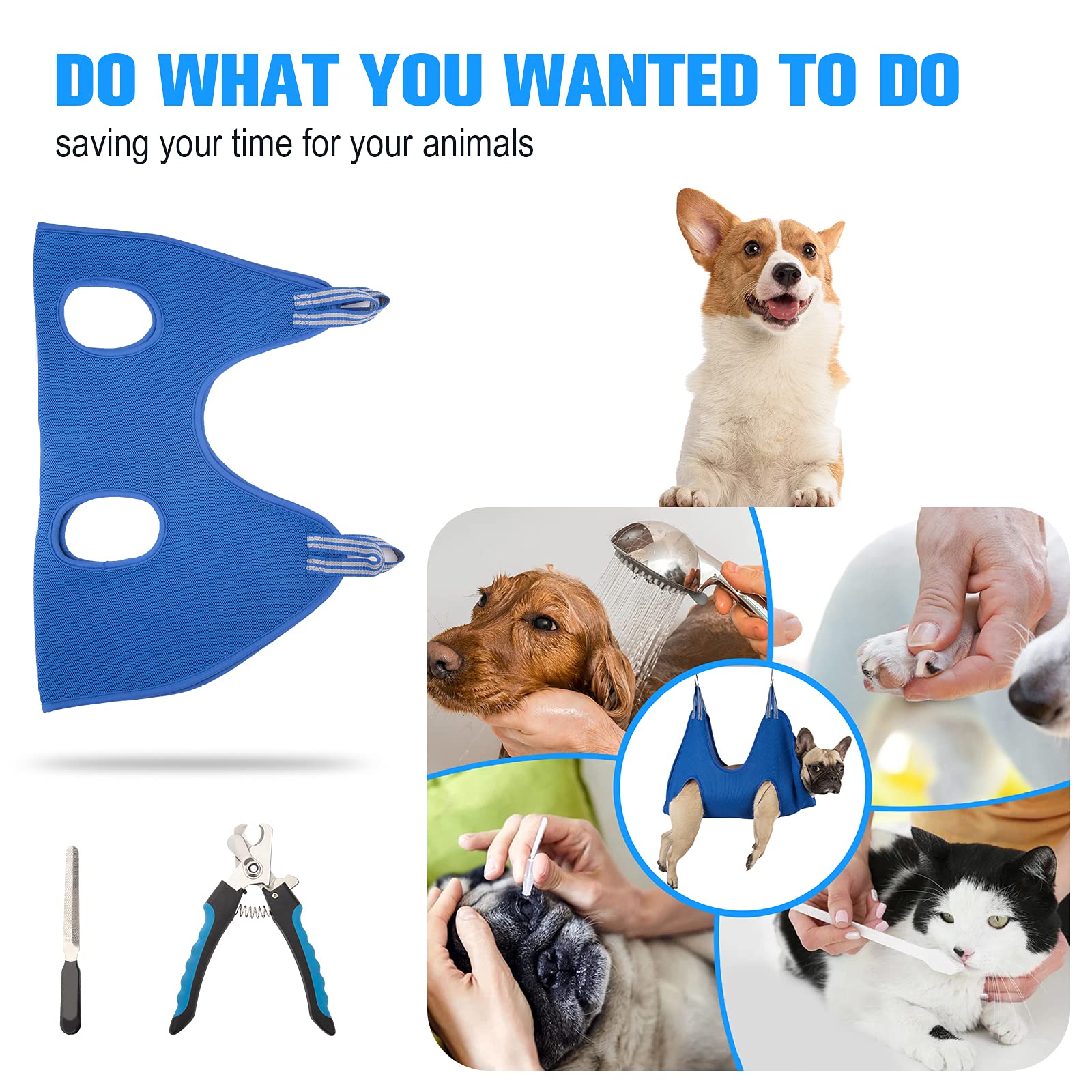 Kkiimatt 10 in 1 Dog Pet Grooming Hammock Harness with Nail Clippers/Trimmer, Nail File,Dog Nail Hammock, Dog Grooming Sling for