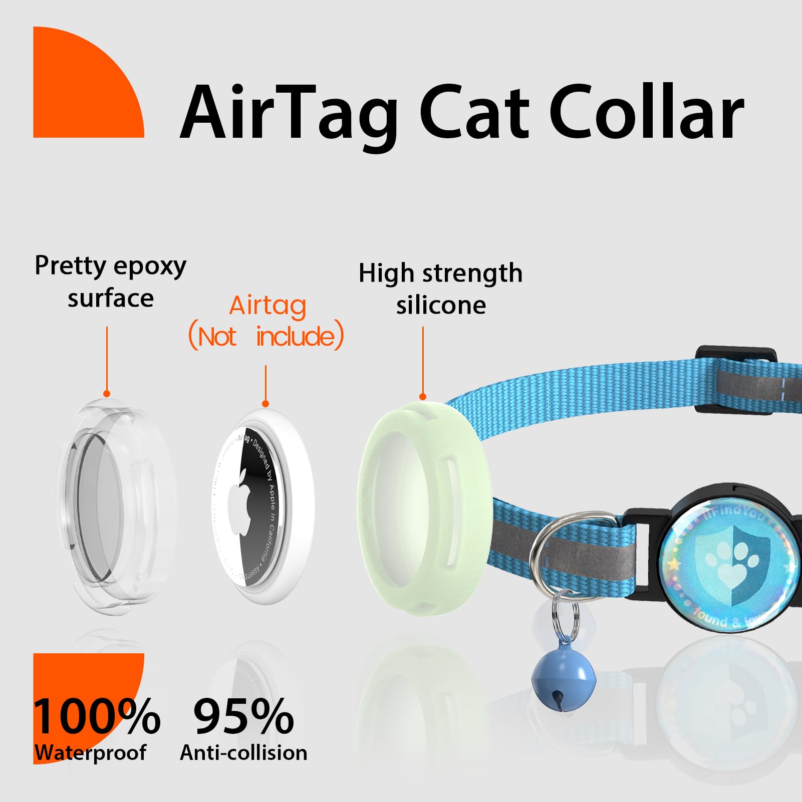 Ilfindyou Airtag Cat Collar Breakaway, Reflective Cat Collars With Luminous Apple Airtag Holder, Adjustable Kitten Collars With